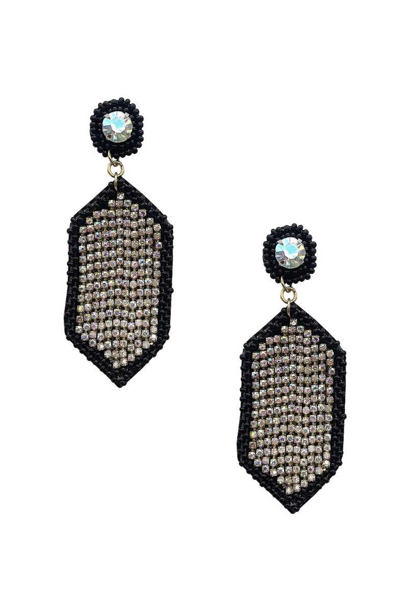 Seed Bead Rhinestone Hexagon Dangle Earring