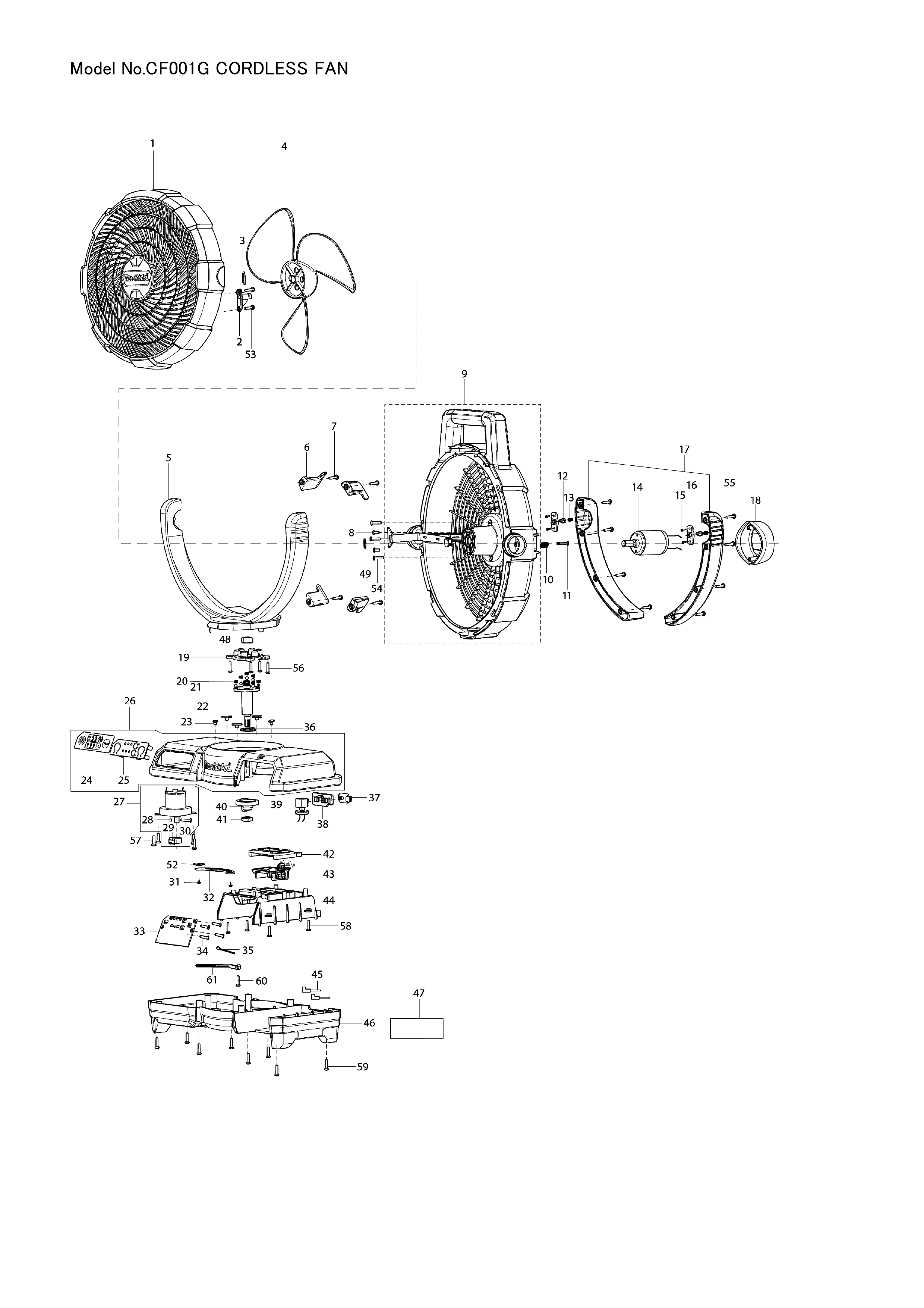 Makita CF001G — сборочный чертёж, лист 1, деталь TE00000449 поз. 026