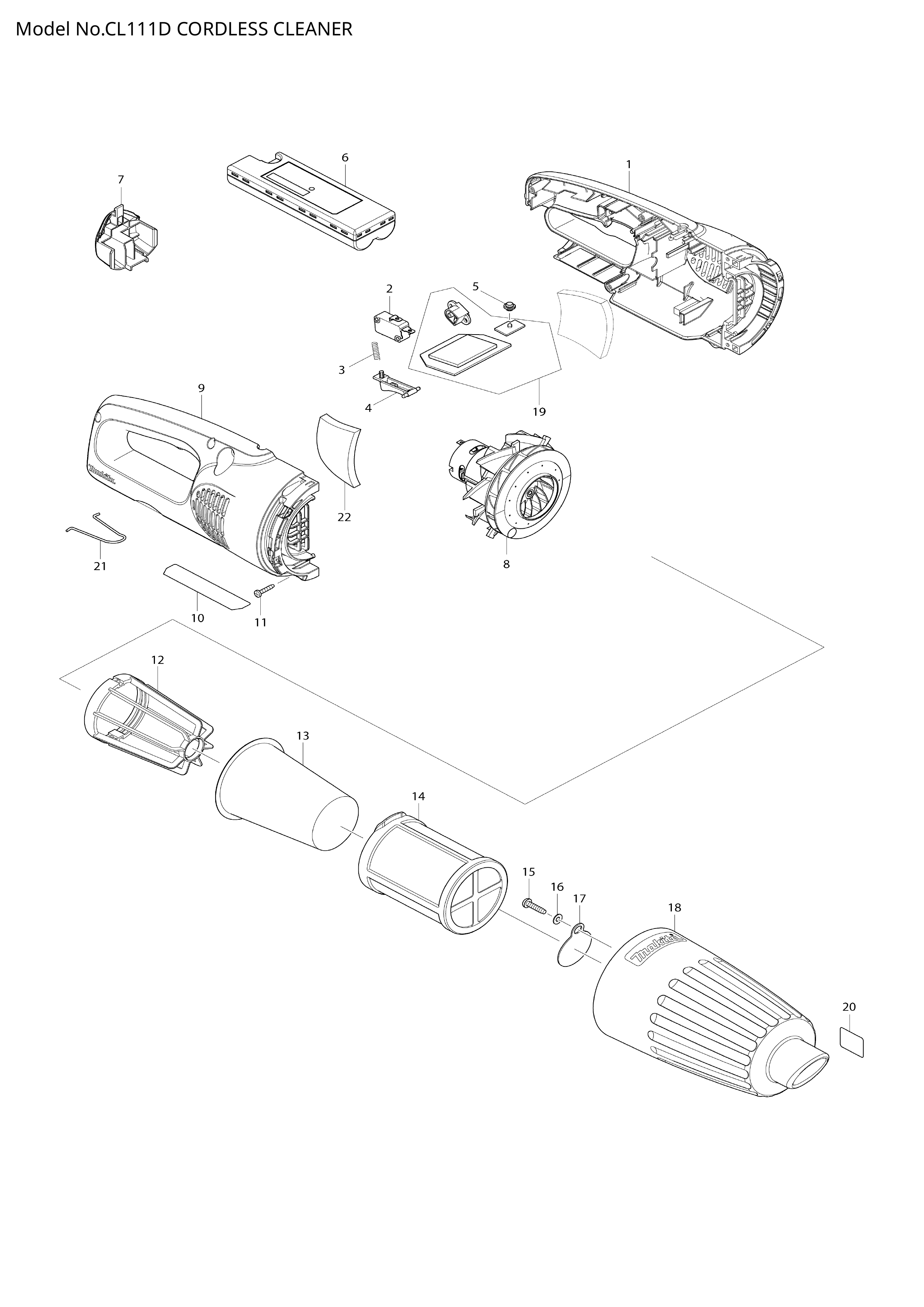 Makita CL111D — сборочный чертёж, лист 1, деталь 632K45-2 поз. 019