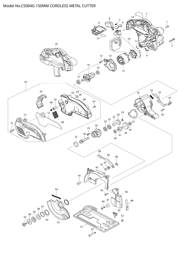 Makita CS004G — сборочный чертёж, лист 1, деталь 210214-5 поз. 017