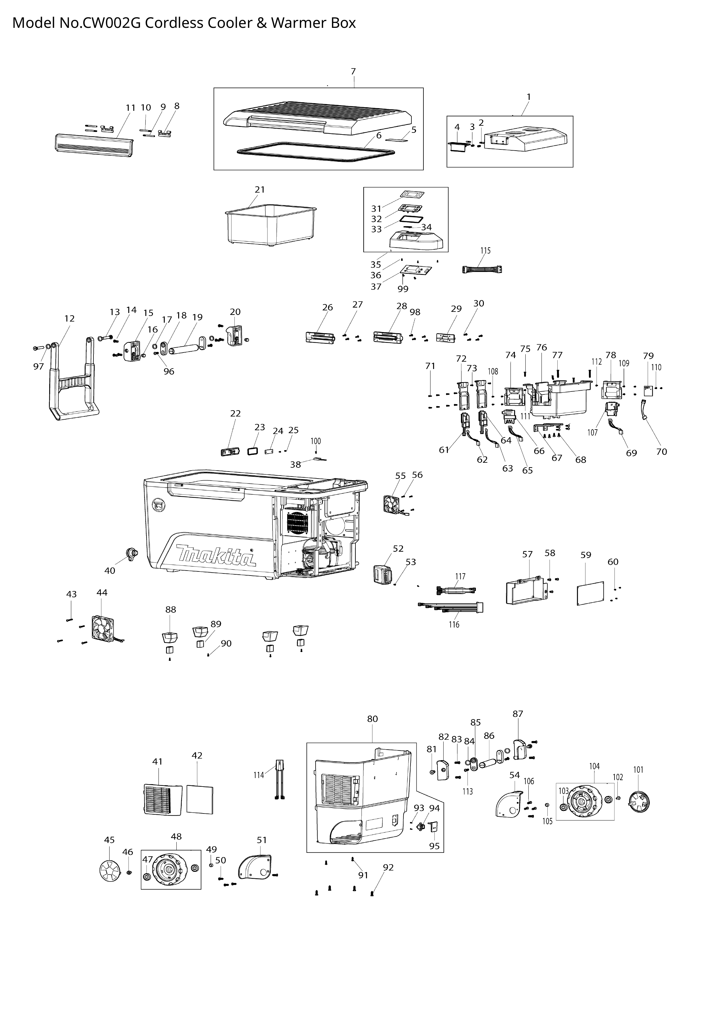 Makita CW002G — сборочный чертёж, лист 1, деталь WL00000225 поз. A02
