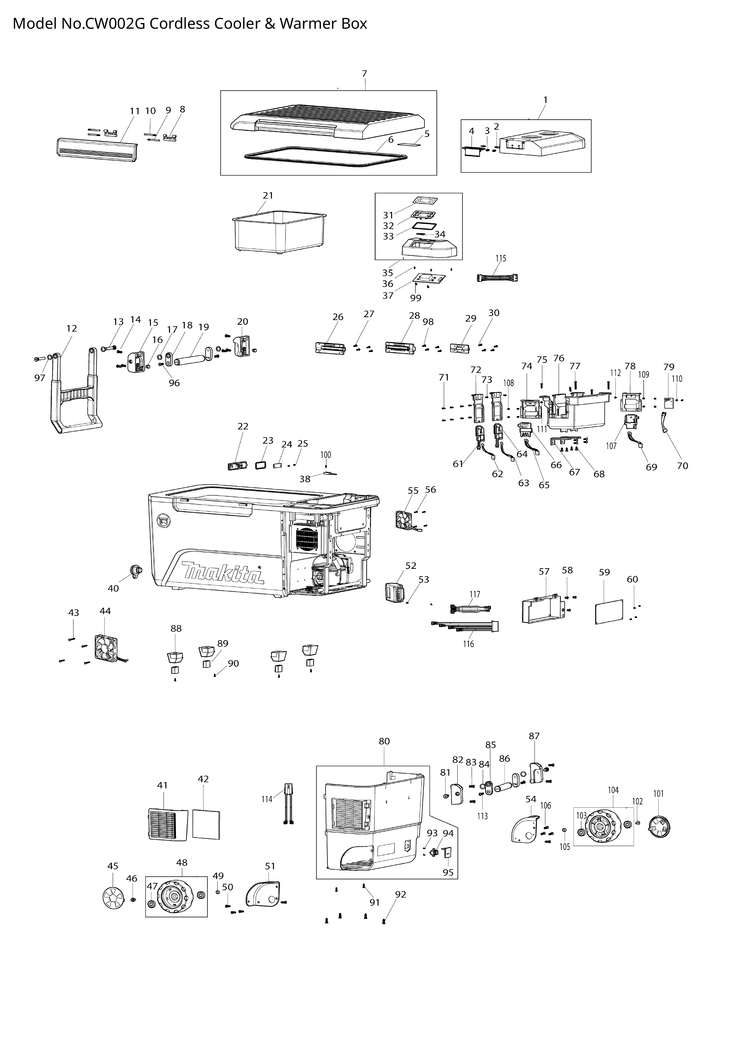 Makita CW002G — сборочный чертёж, лист 1, деталь WL00000225 поз. A02
