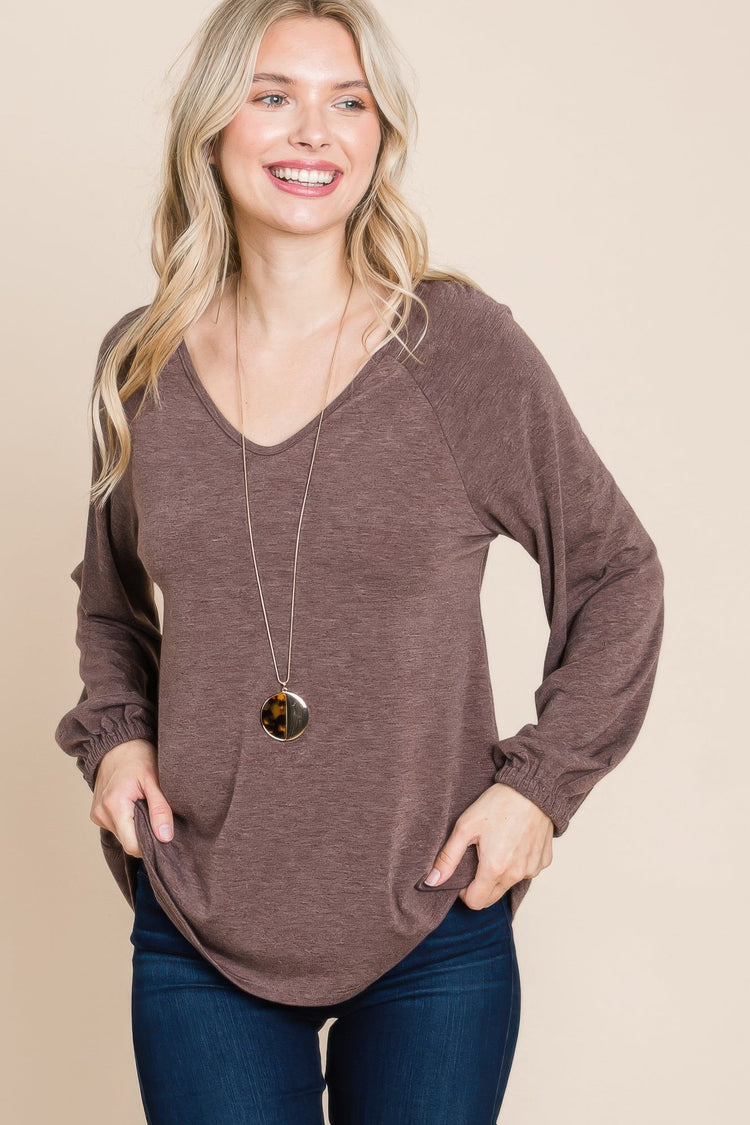 Casual V Neck Basic Long Sleeve Top