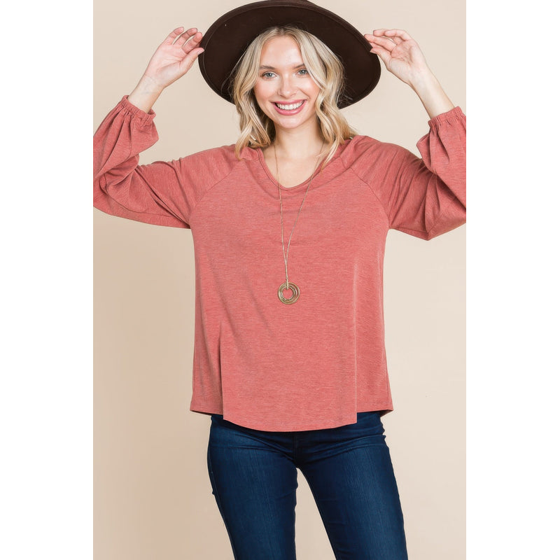 Casual V Neck Basic Long Sleeve Top