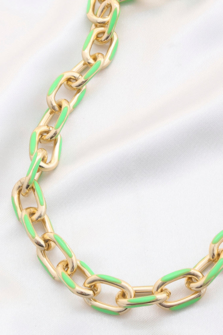 Color Metal Oval Link Necklace