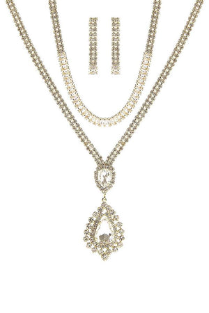 Crystal Dangle Tear Choker And Necklace Set