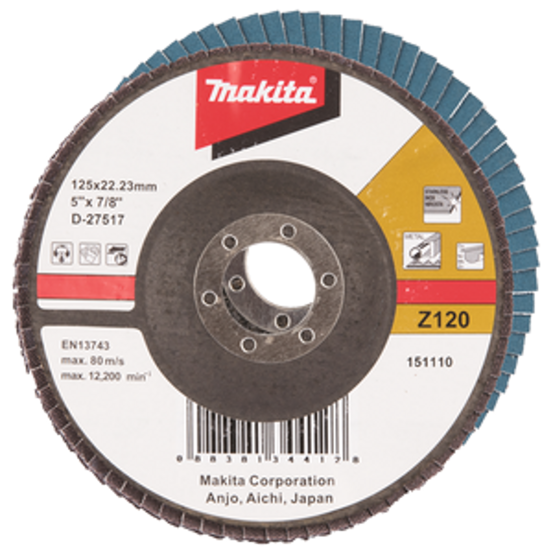 Makita D-27517 FLAPDISC 125MM, GRIT 120, RST, ZIRKONIUMALU