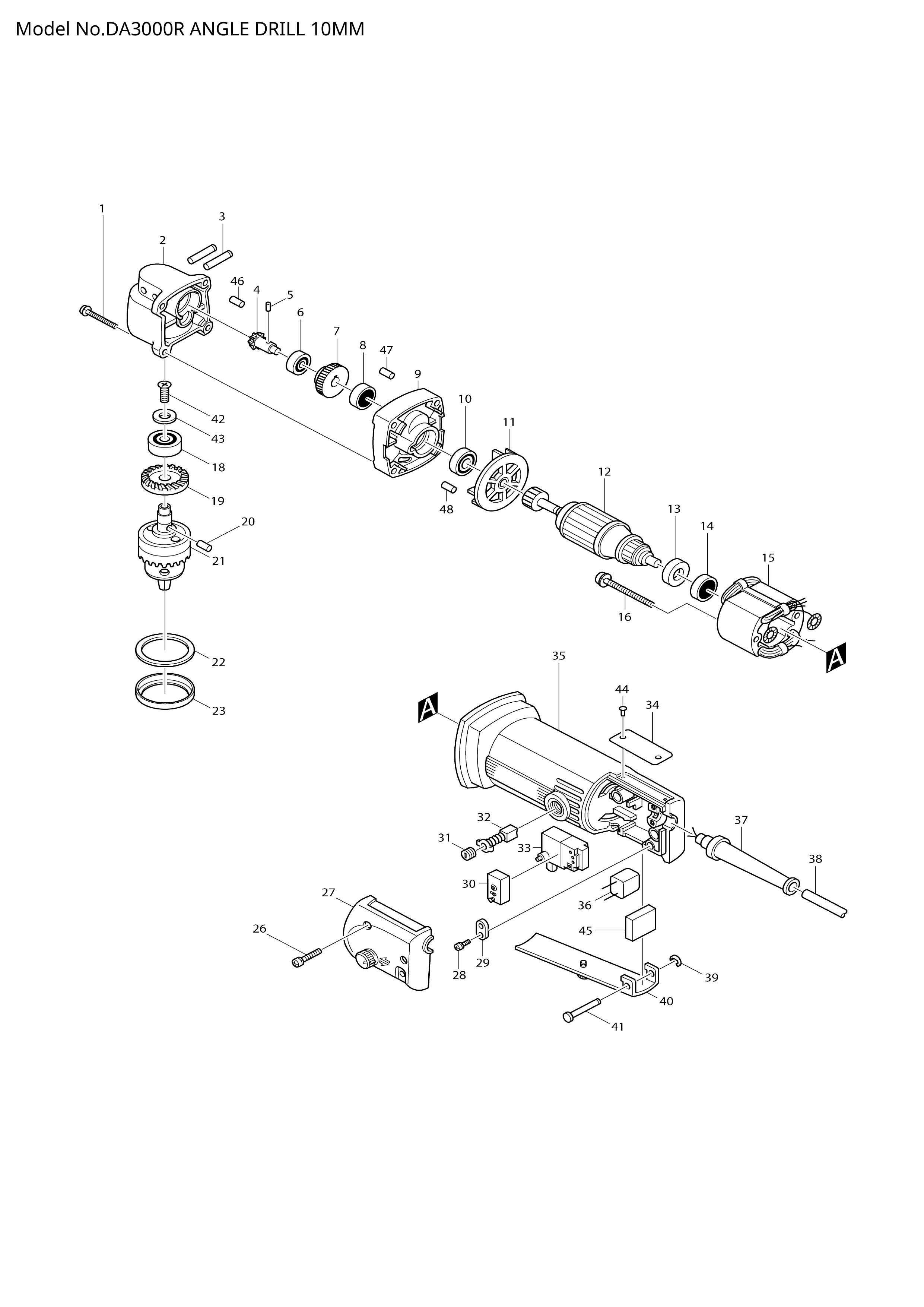 Makita DA3000R — сборочный чертёж, лист 1, деталь 651937-0 поз. 033A1