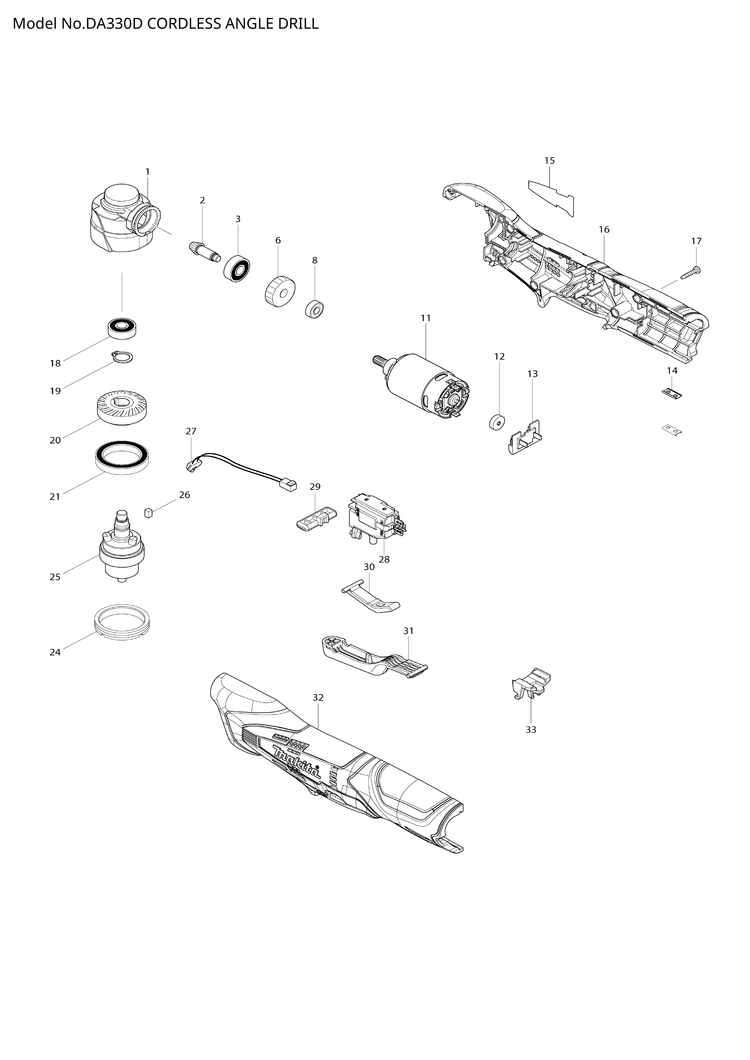 Makita DA330D — сборочный чертёж, лист 1, деталь 629978-4 поз. 011