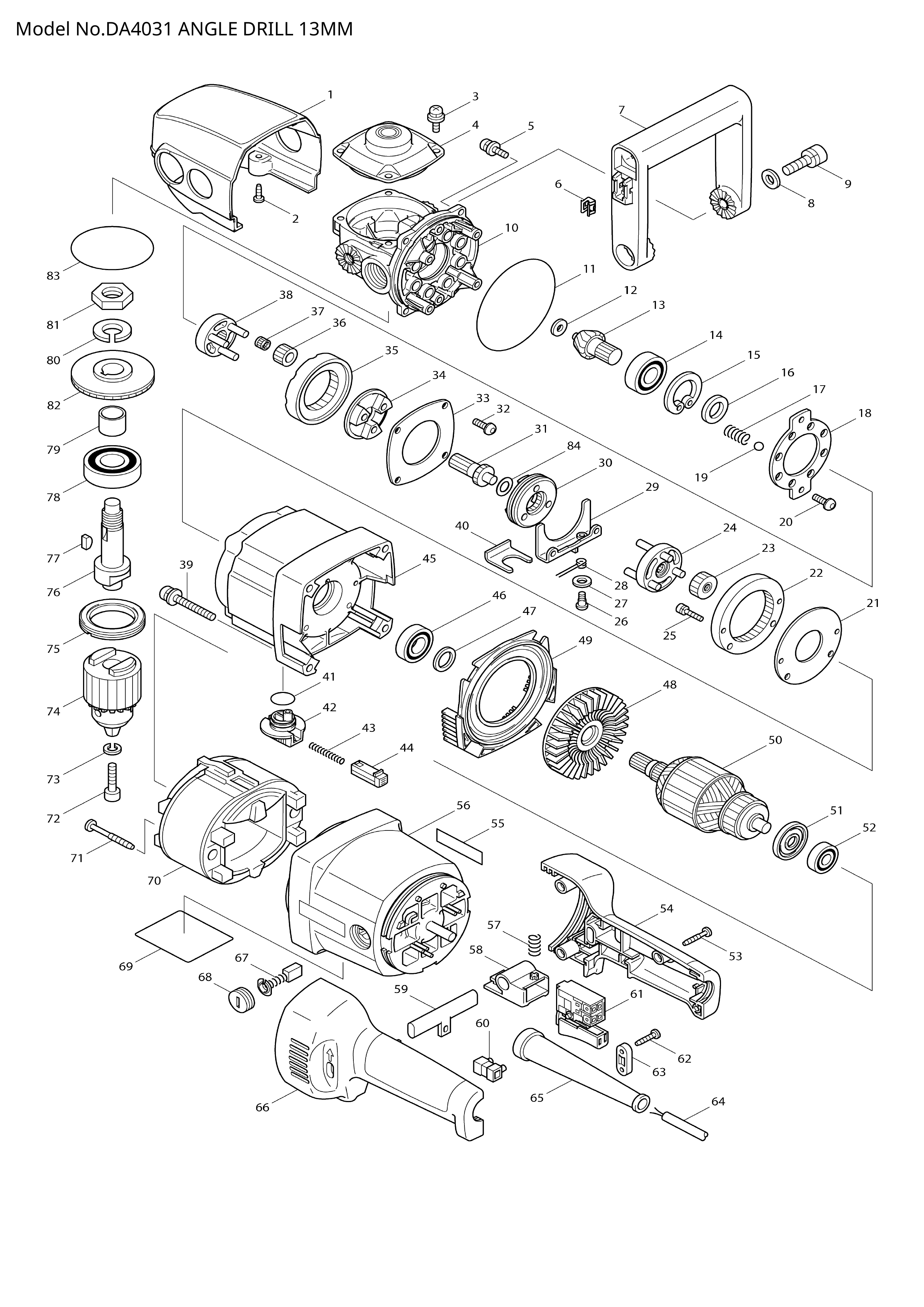 Makita DA4031 — сборочный чертёж, лист 1, деталь 650502-2 поз. 061
