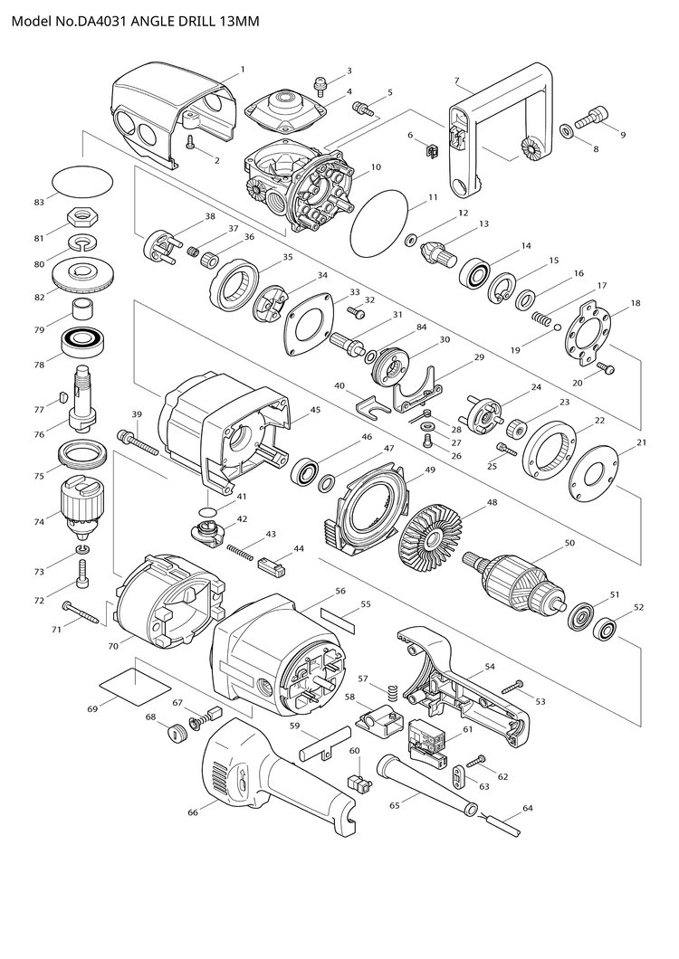 Makita DA4031 — сборочный чертёж, лист 1, деталь 650502-2 поз. 061
