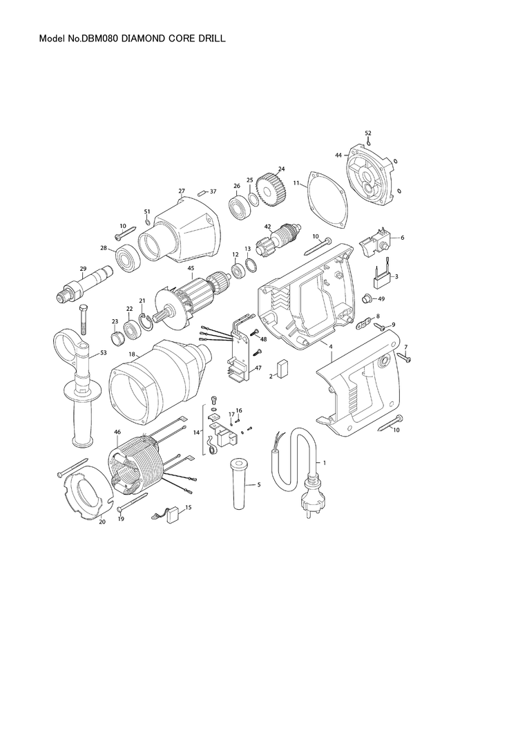 Makita DBM080 — сборочный чертёж, лист 1, деталь EE80700013 поз. 015