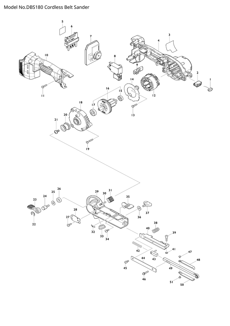 Makita DBS180 — сборочный чертёж, лист 1, деталь 412721-6 поз. 031