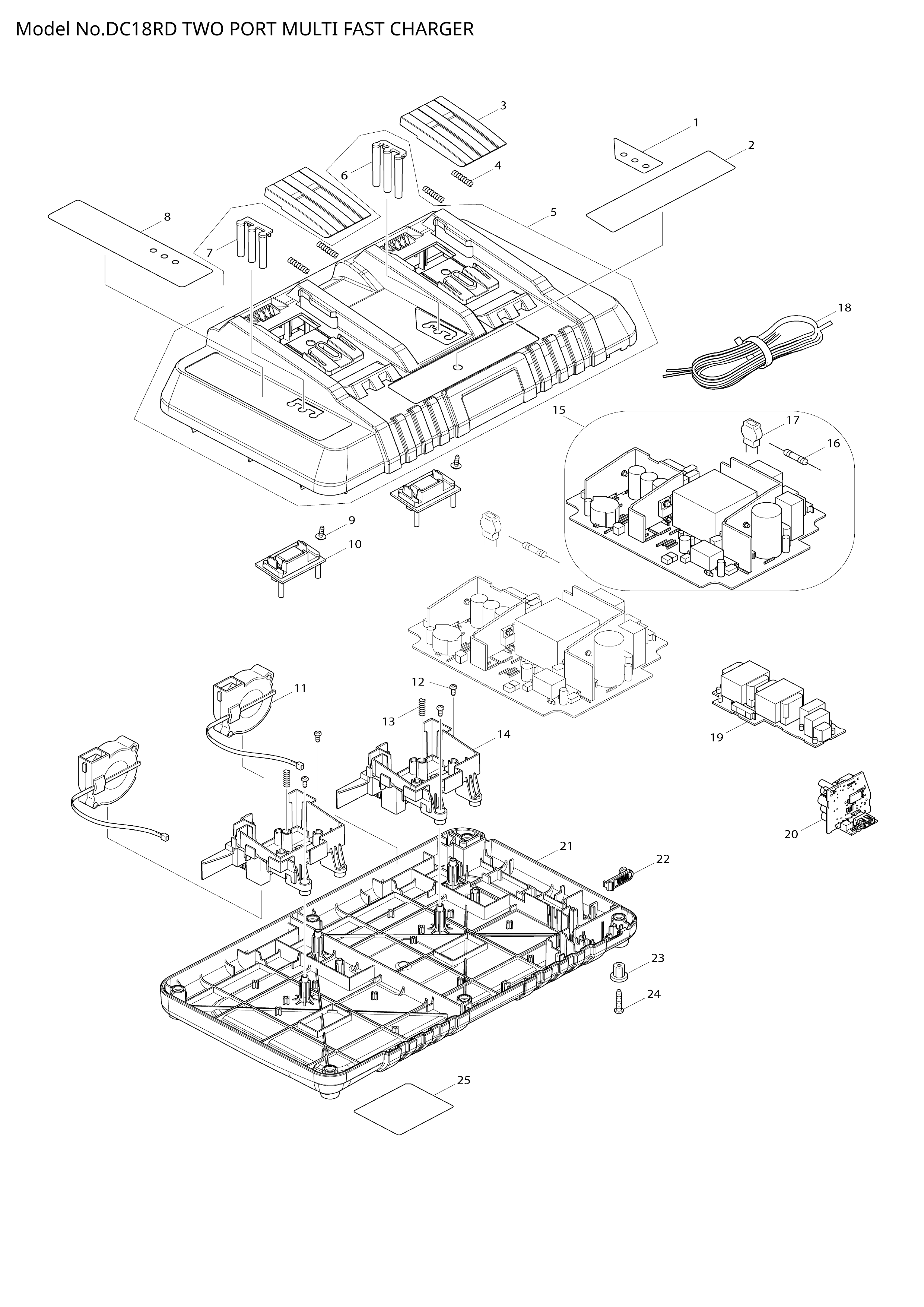 Makita DC18RD — сборочный чертёж, лист 1, деталь 620324-4 поз. 019