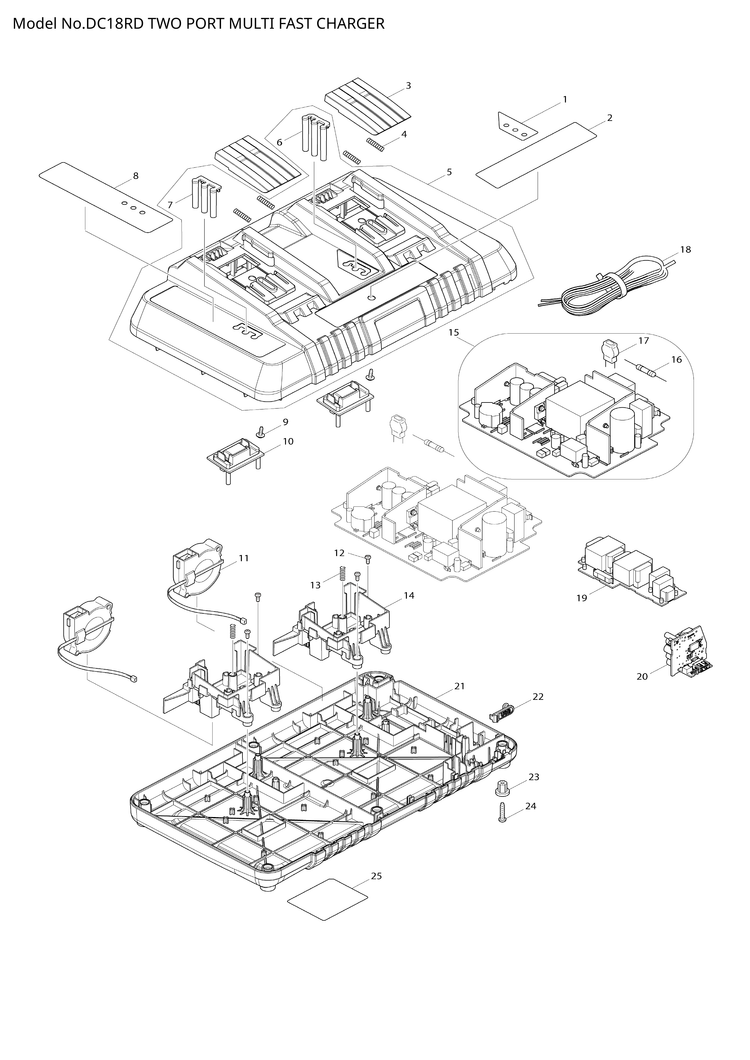 Makita DC18RD — сборочный чертёж, лист 1, деталь 620324-4 поз. 019