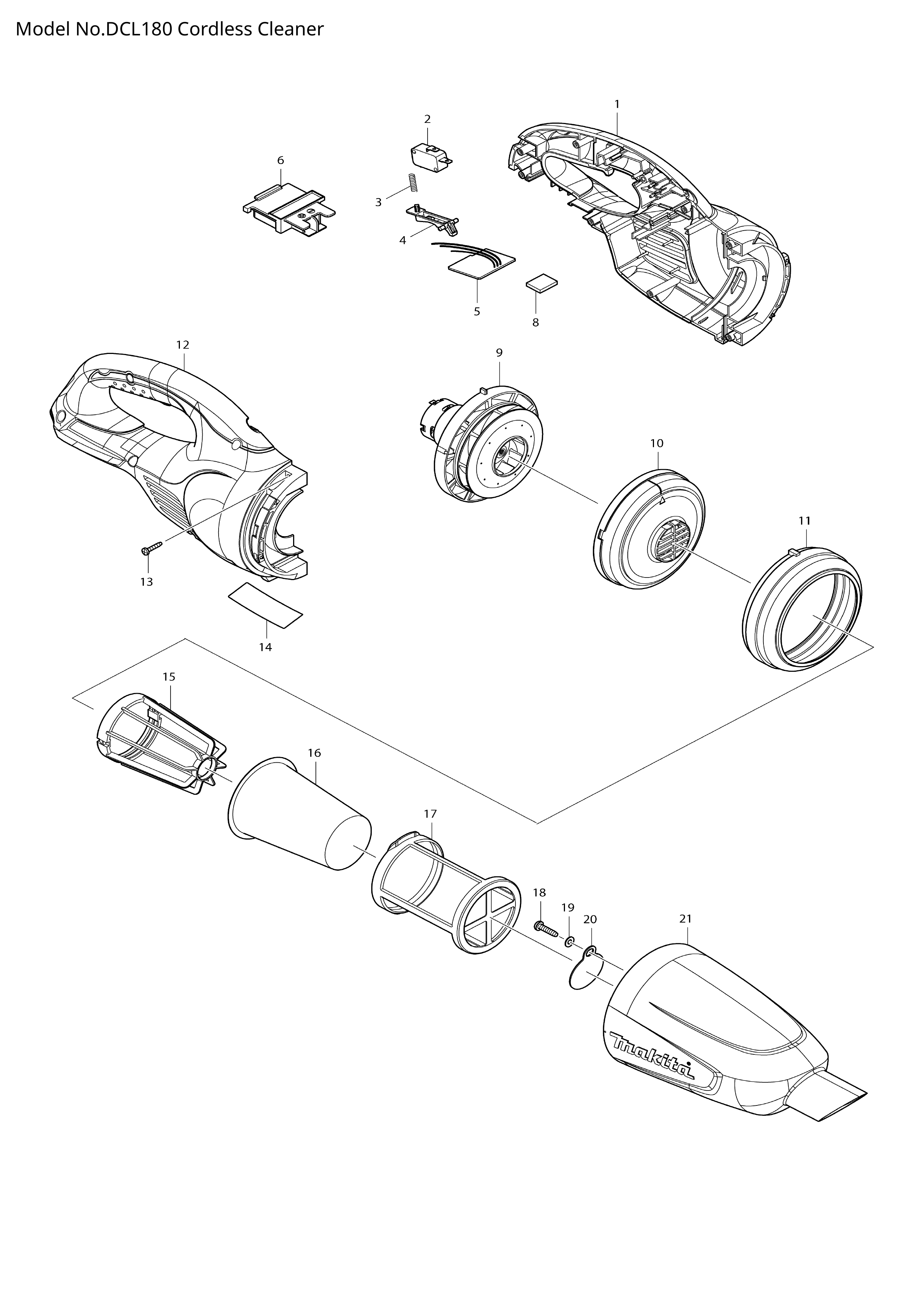 Makita DCL180 — сборочный чертёж, лист 1, деталь 183E54-3 поз. 001C