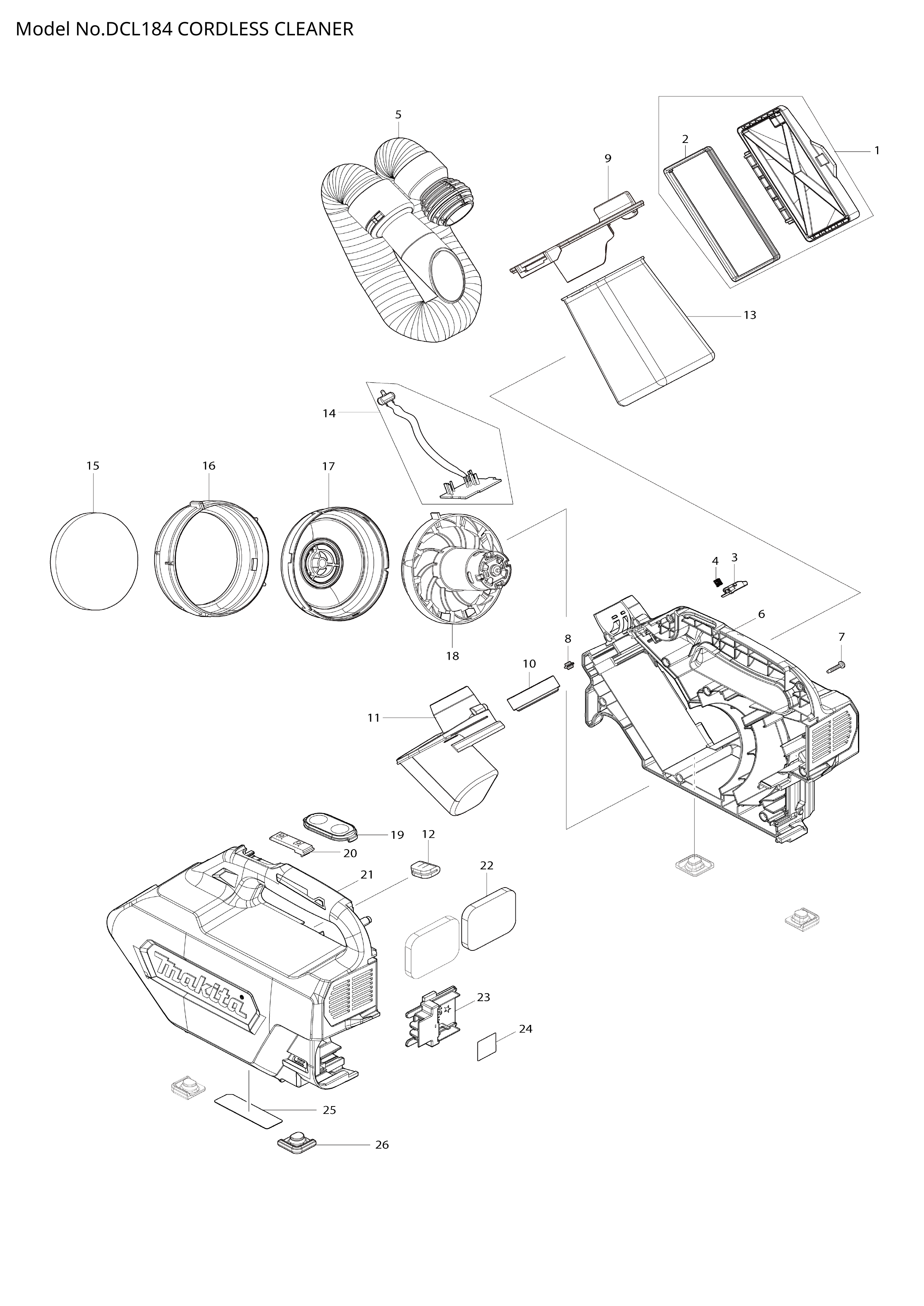 Makita DCL184 — сборочный чертёж, лист 1, деталь 127655-7 поз. 018