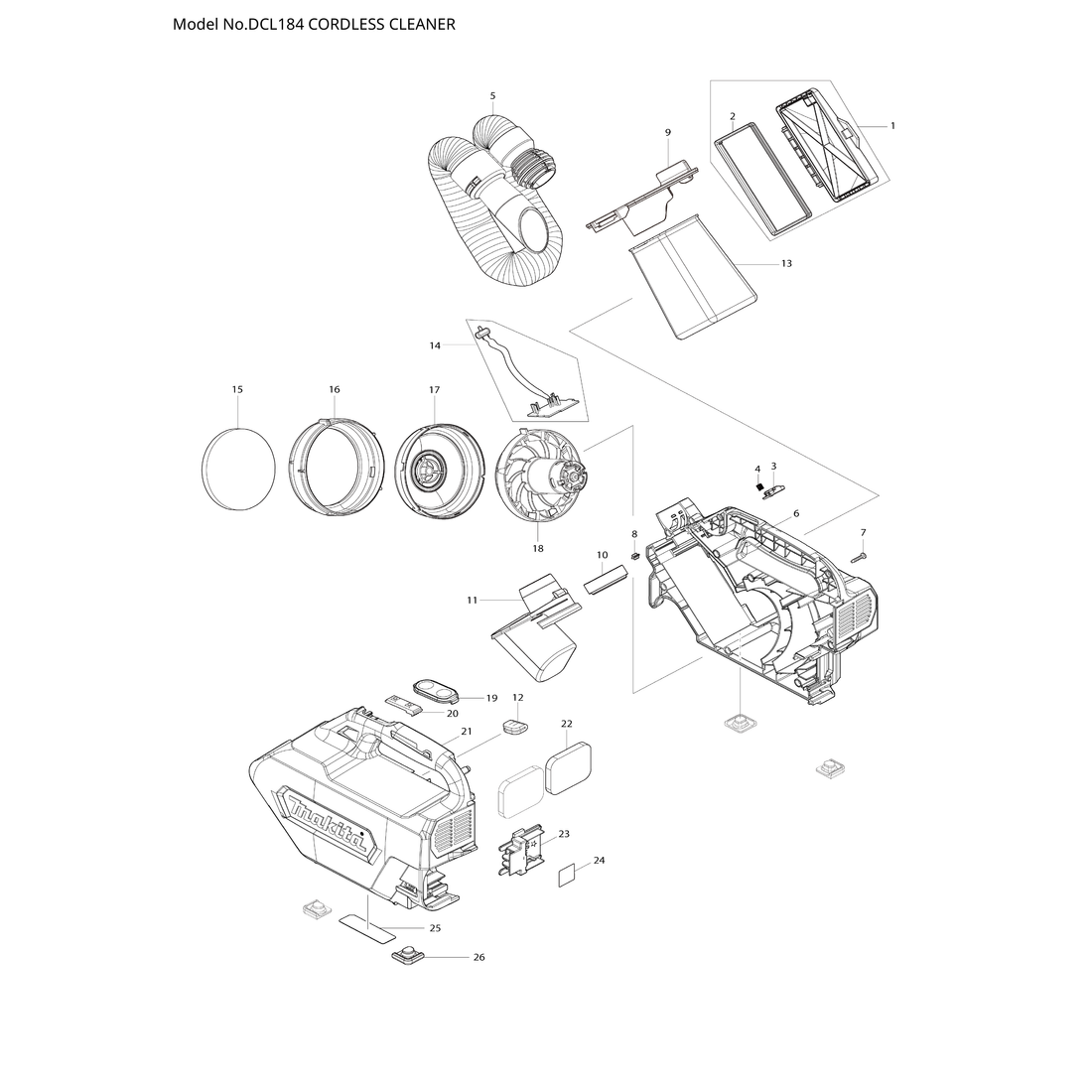 Makita DCL184 — сборочный чертёж, лист 1, деталь 127655-7 поз. 018