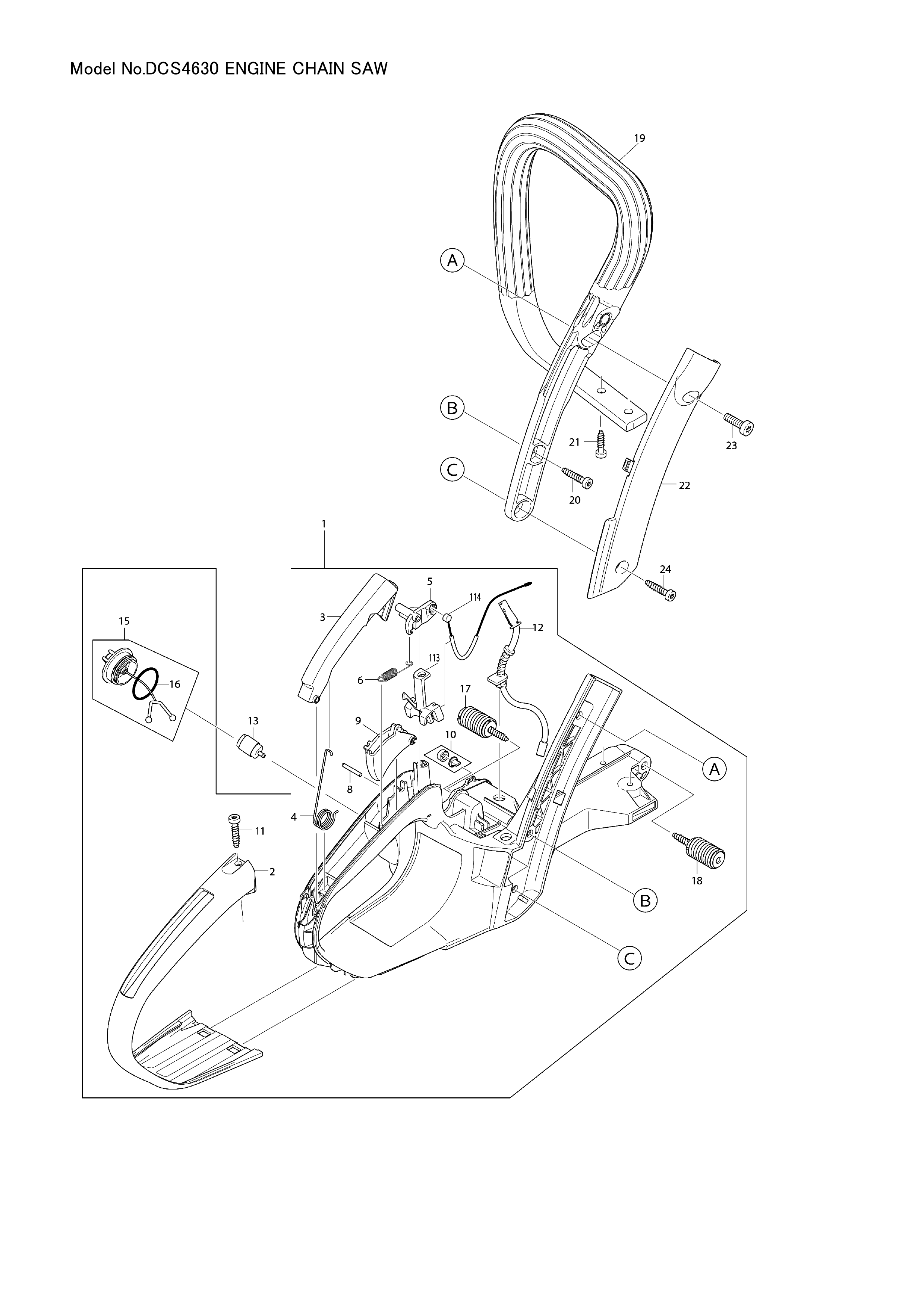 Makita DCS4630 — сборочный чертёж, лист 1, деталь 266612-1 поз. 061-1