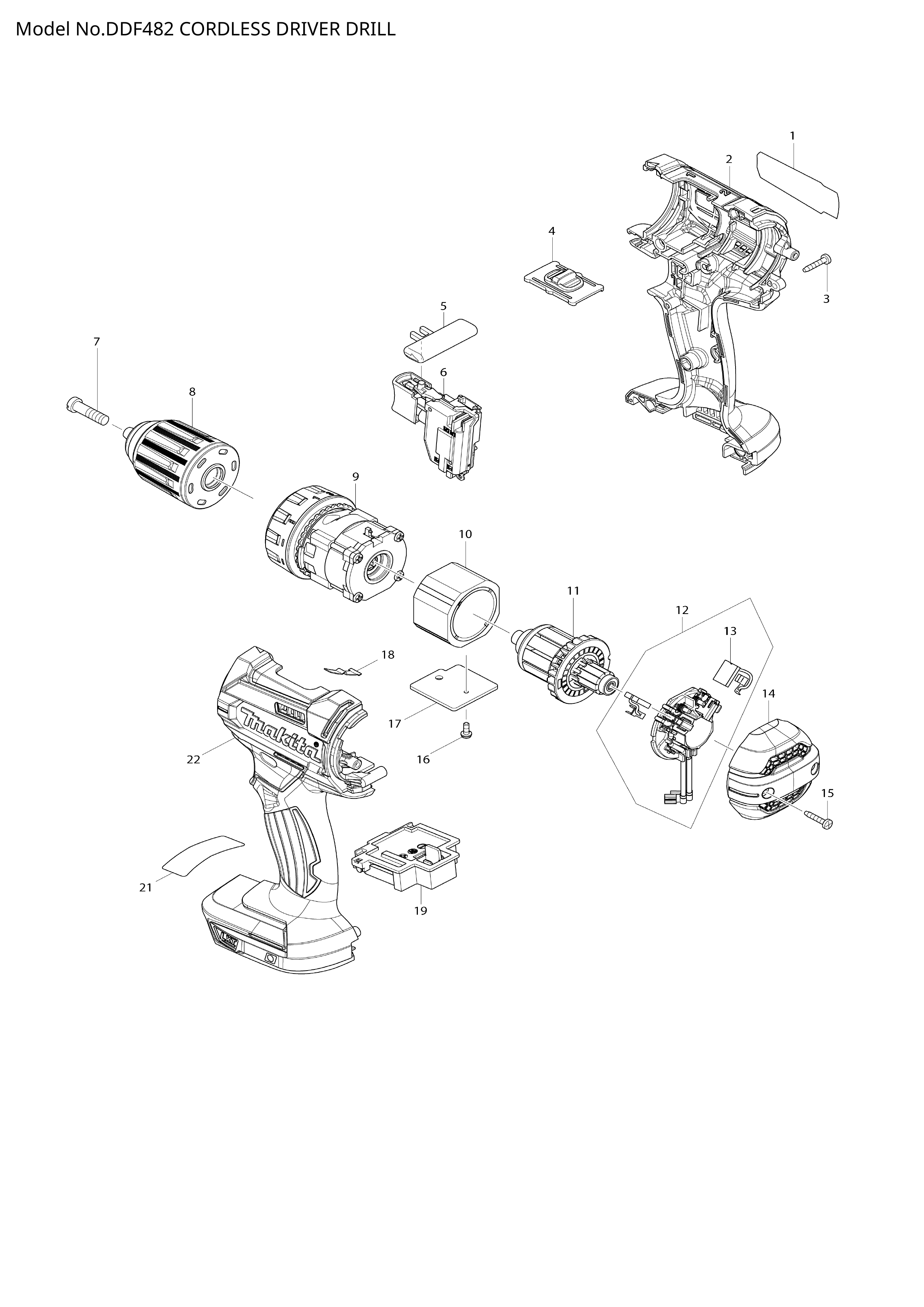 Makita DDF482 — сборочный чертёж, лист 1, деталь 123444-8 поз. 009