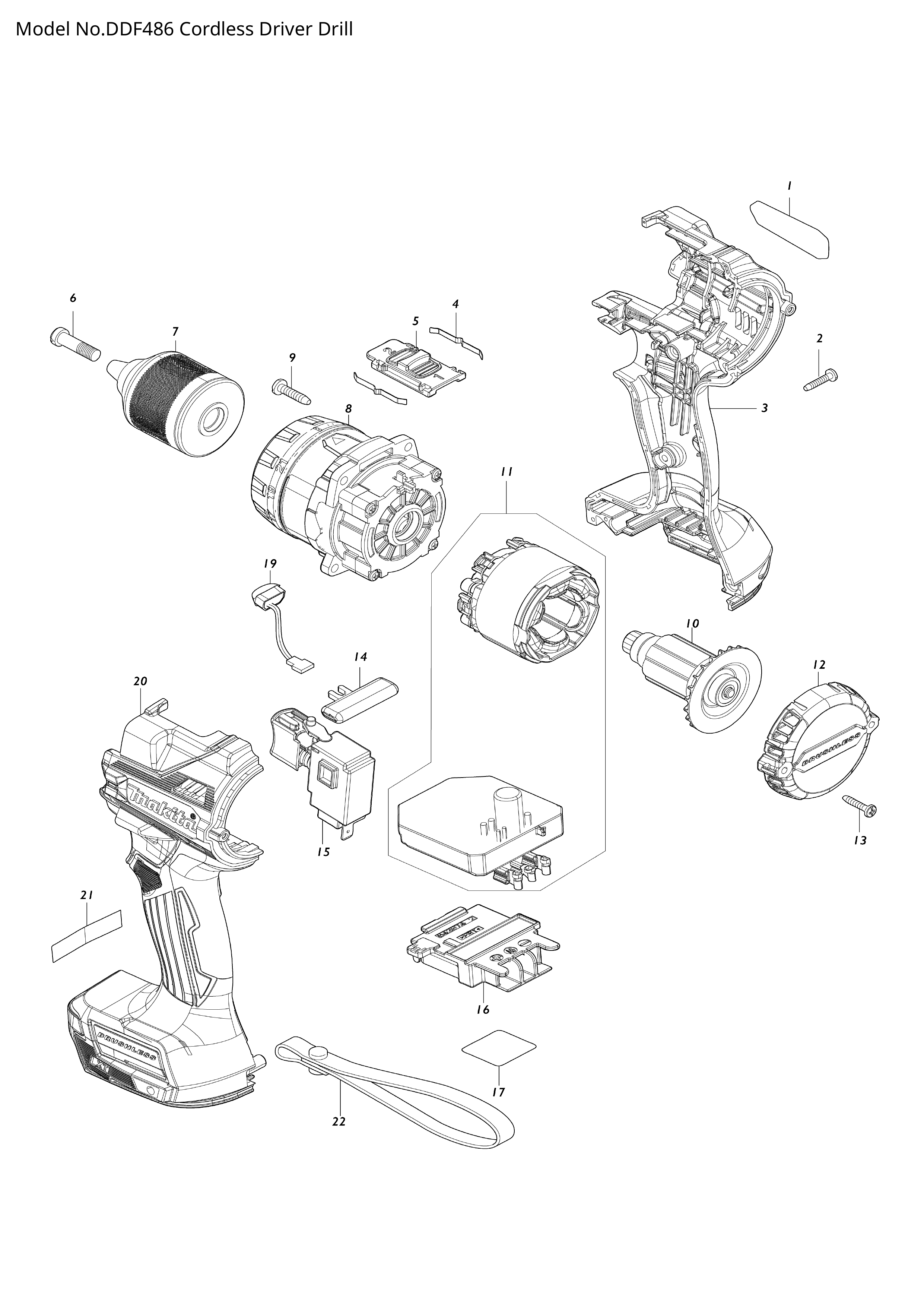 Makita DDF486 — сборочный чертёж, лист 1, деталь 140U91-6 поз. C10