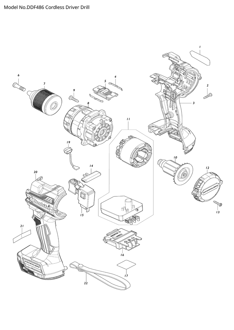 Makita DDF486 — сборочный чертёж, лист 1, деталь 140U91-6 поз. C10