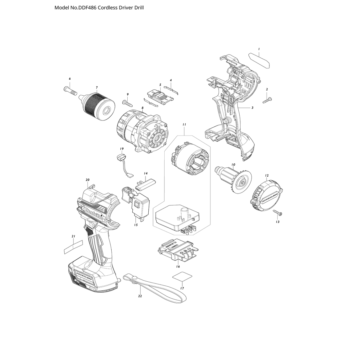 Makita DDF486 — сборочный чертёж, лист 1, деталь 140U91-6 поз. C10
