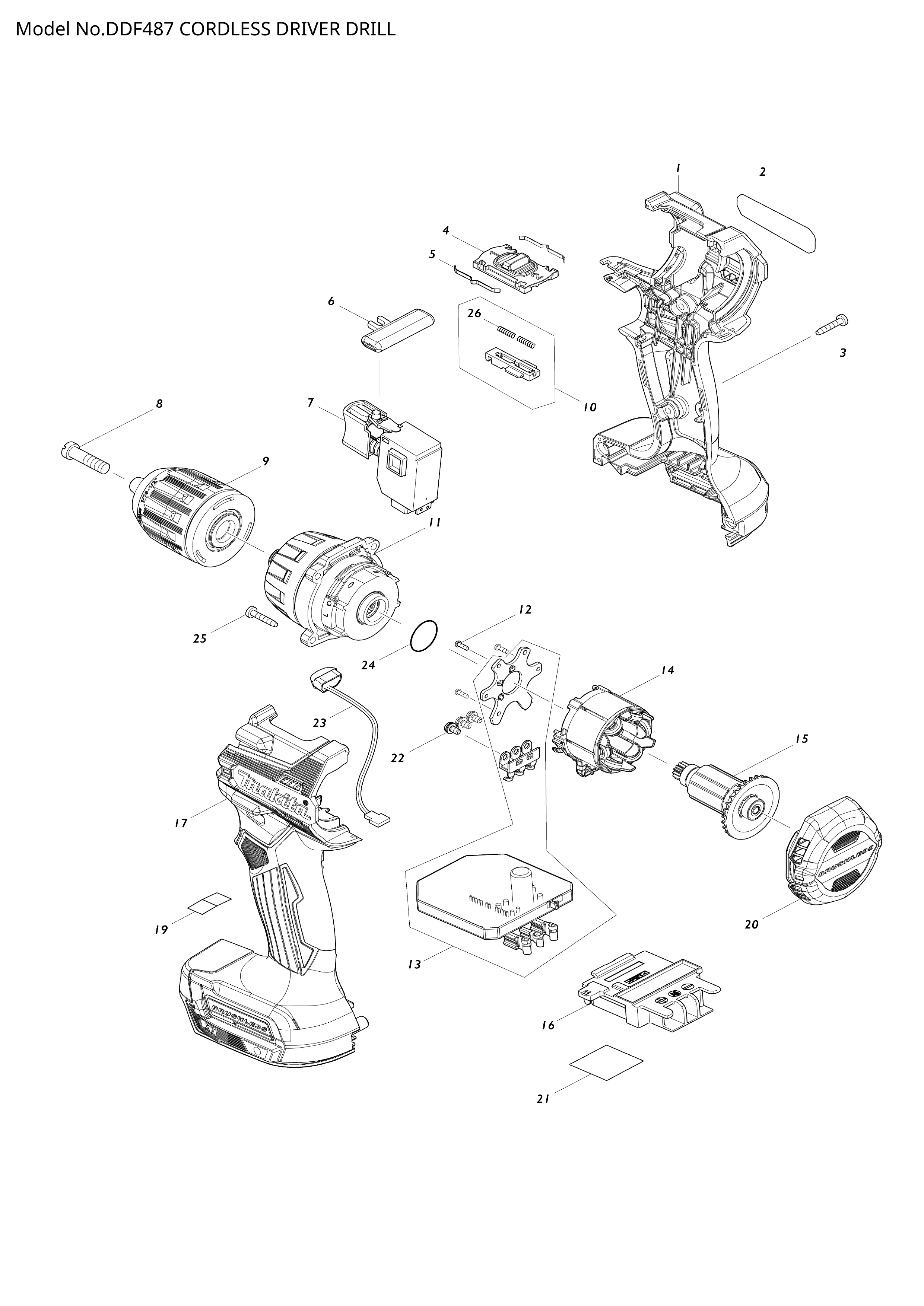 Makita DDF487 — сборочный чертёж, лист 1, деталь 629A41-9 поз. 014