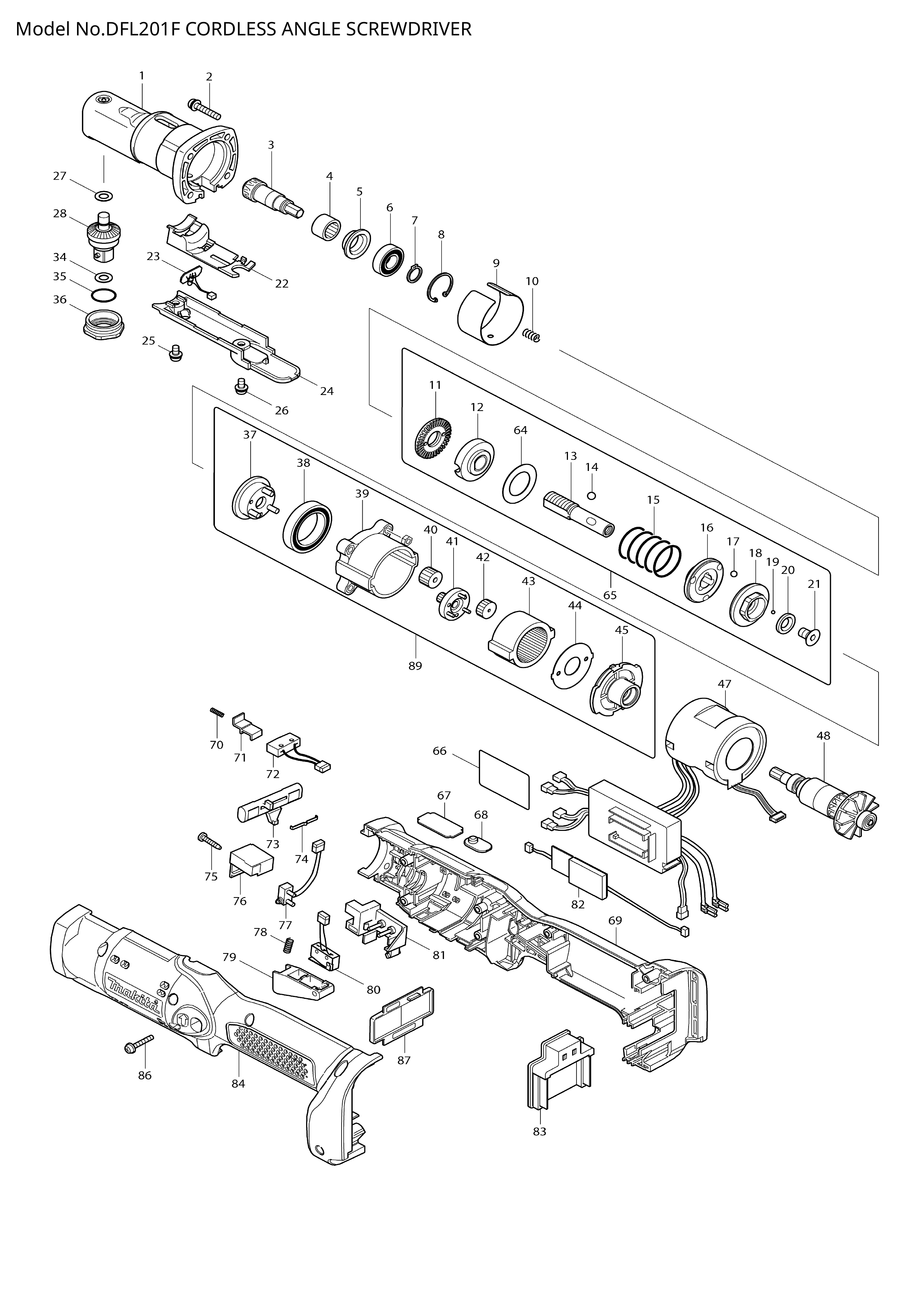 Makita DFL201F — сборочный чертёж, лист 1, деталь 631997-8 поз. 047