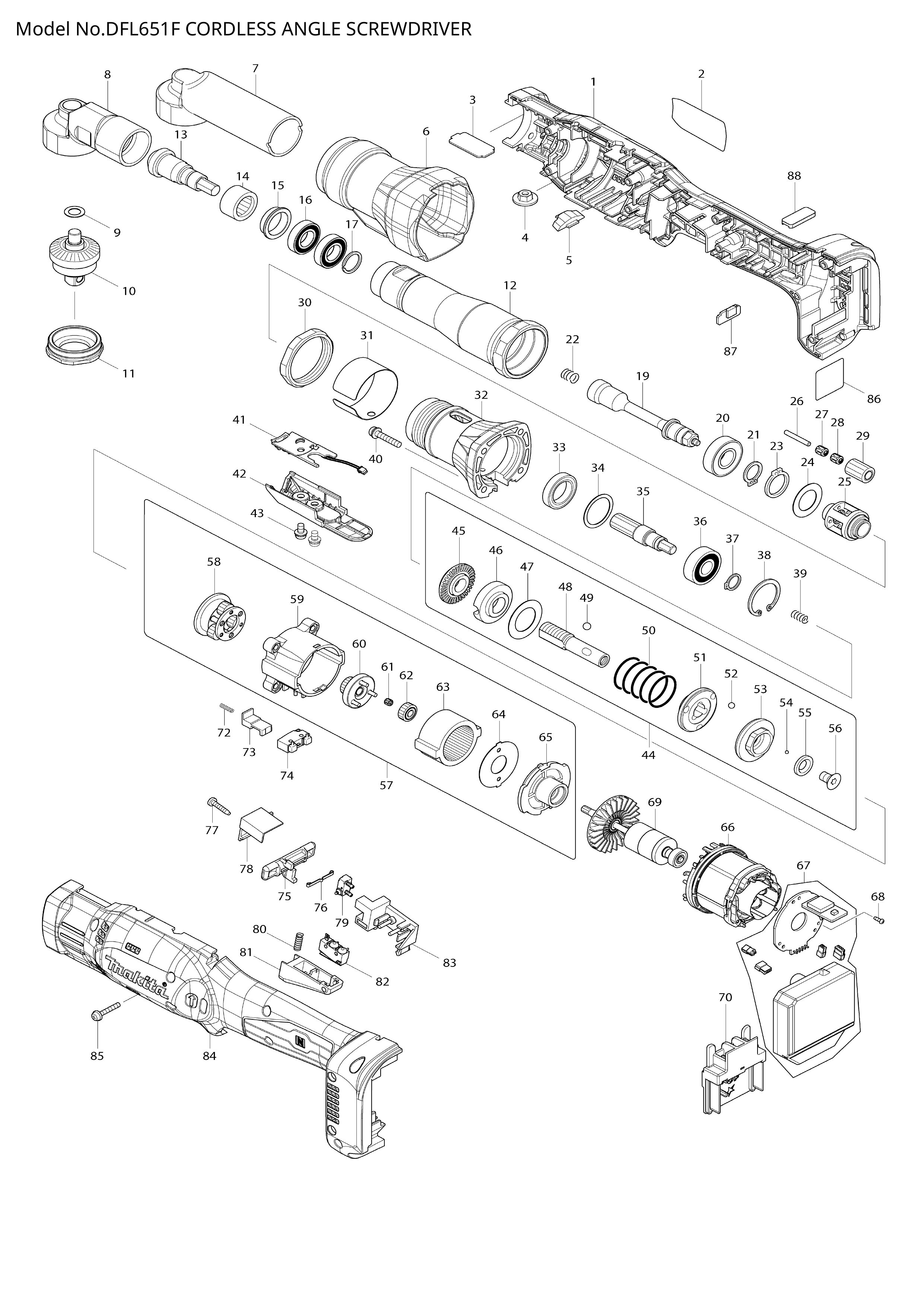Makita DFL651F — сборочный чертёж, лист 1, деталь 620493-1 поз. 067