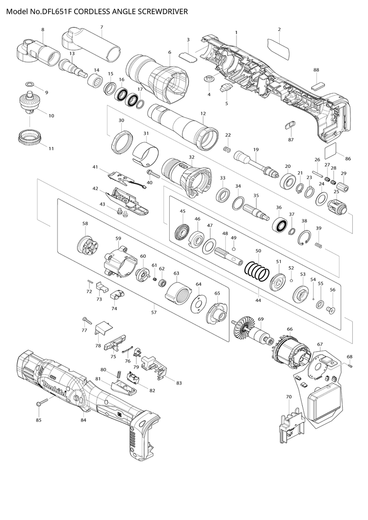Makita DFL651F — сборочный чертёж, лист 1, деталь 620493-1 поз. 067