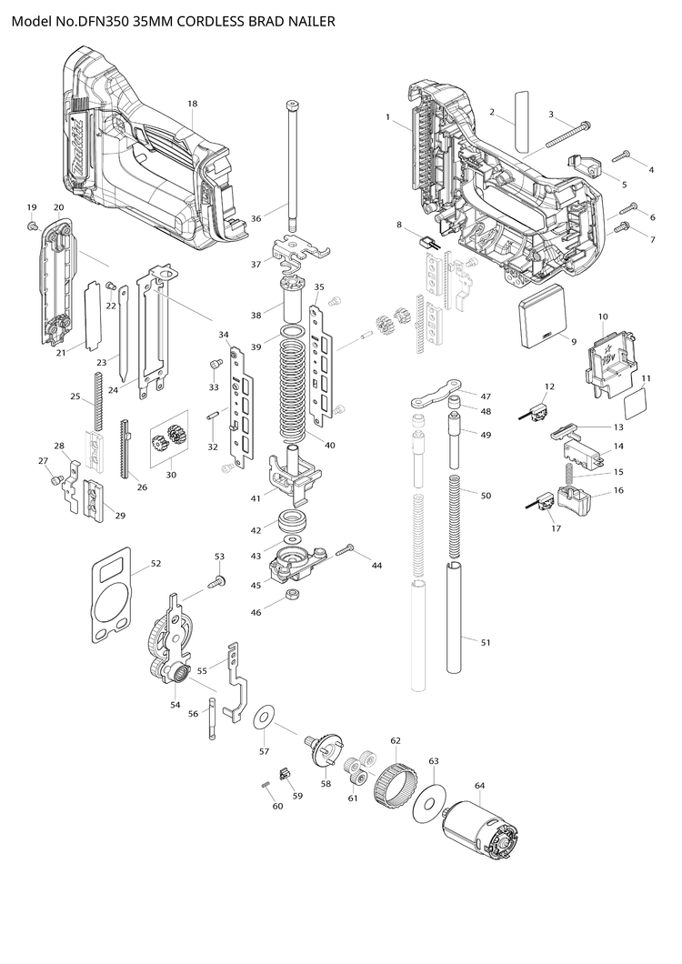 Makita DFN350 — сборочный чертёж, лист 1, деталь 310925-3 поз. 026
