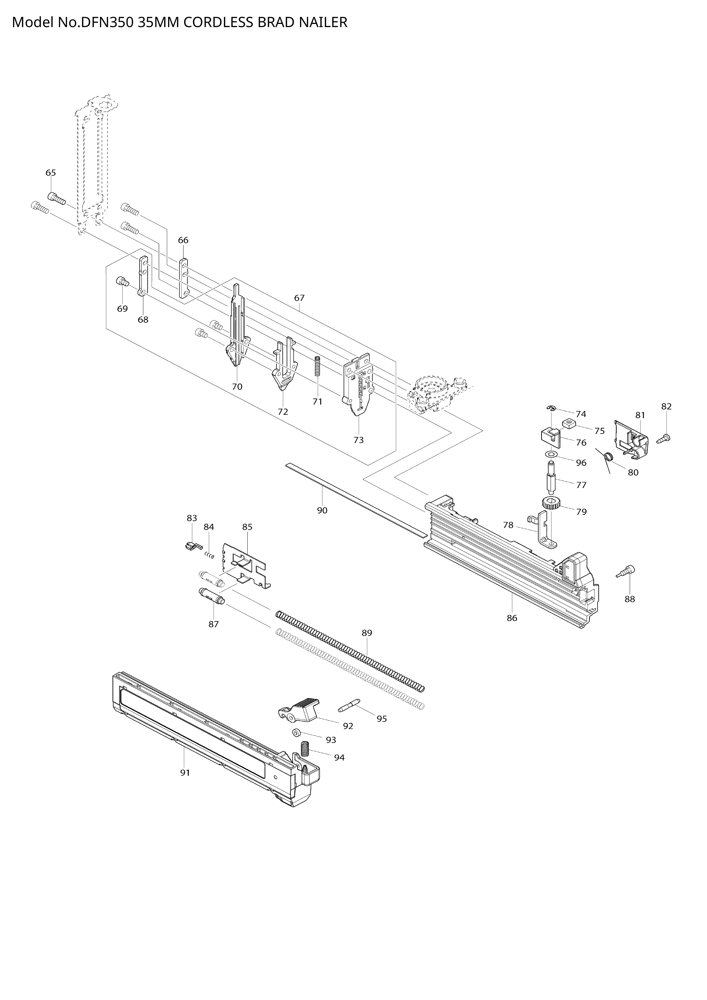 Makita DFN350 — сборочный чертёж, лист 2, деталь 310925-3 поз. 026