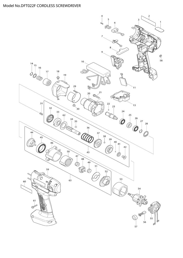 Makita DFT022F — сборочный чертёж, лист 1, деталь 619306-1 поз. 054