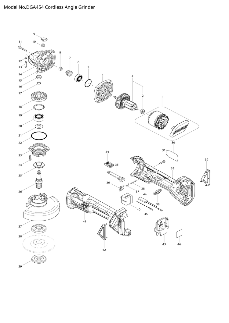 Makita DGA454 — сборочный чертёж, лист 1, деталь 620K10-3 поз. 047