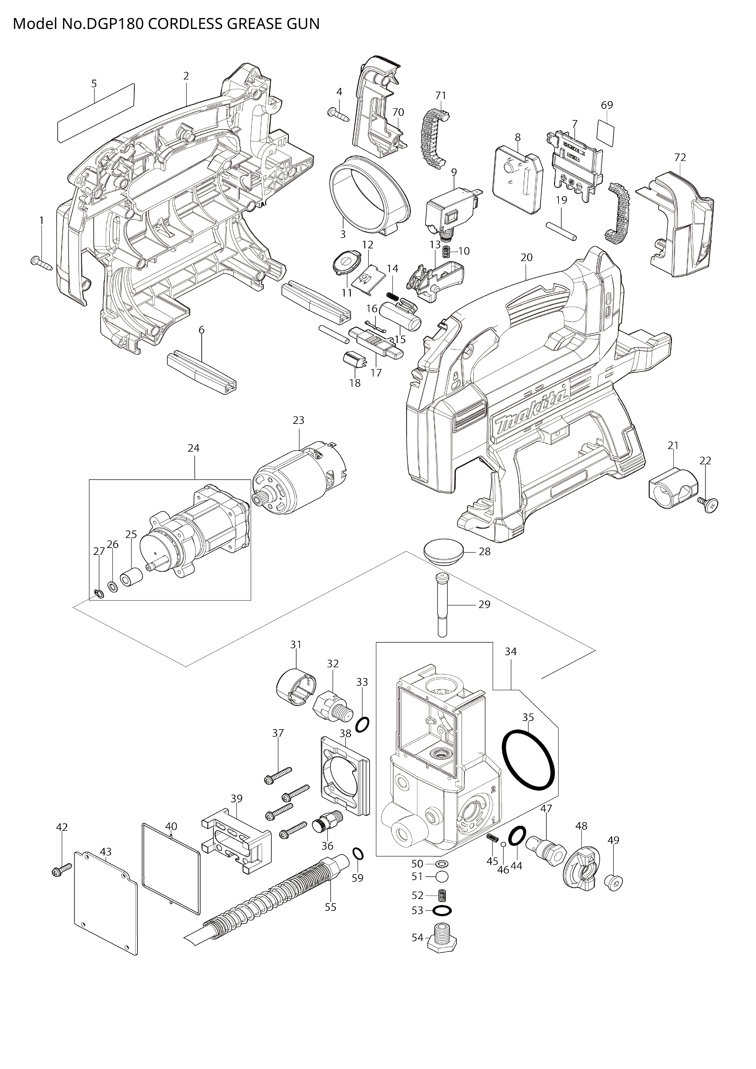 Makita DGP180 — сборочный чертёж, лист 1, деталь 347543-4 поз. 063