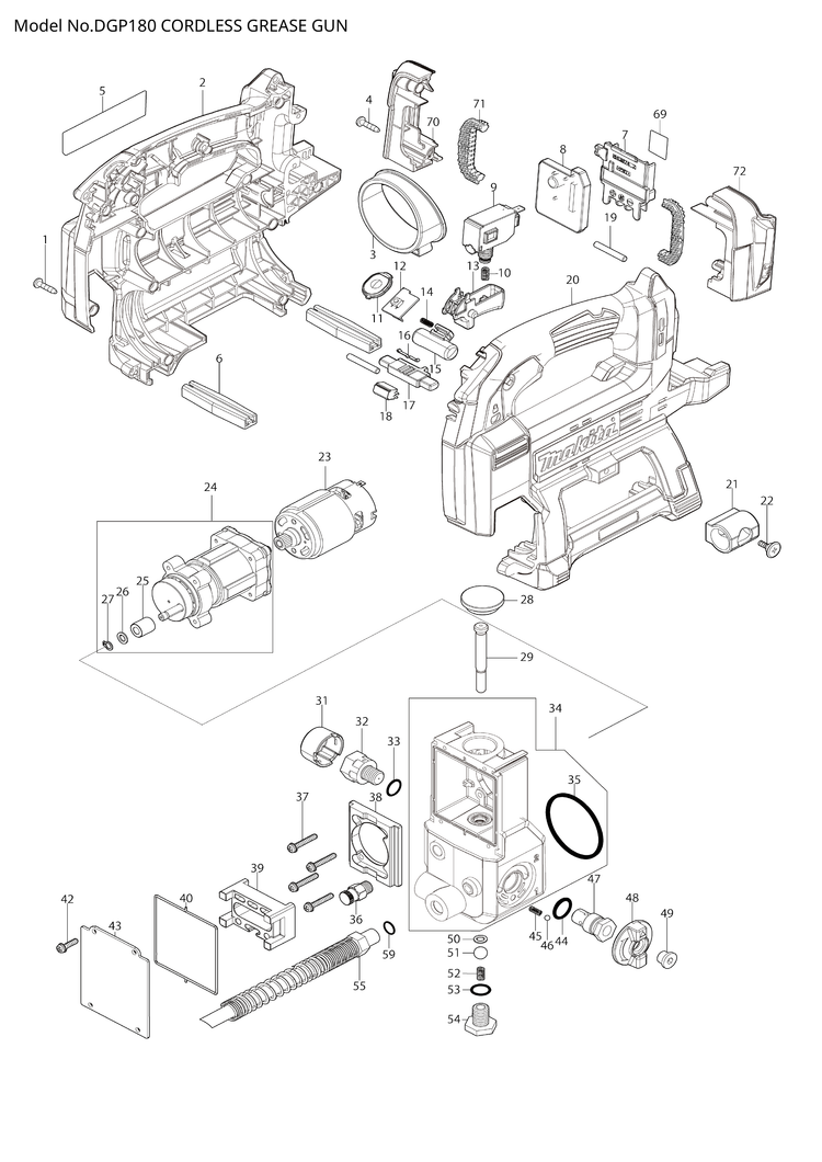 Makita DGP180 — сборочный чертёж, лист 1, деталь 347543-4 поз. 063