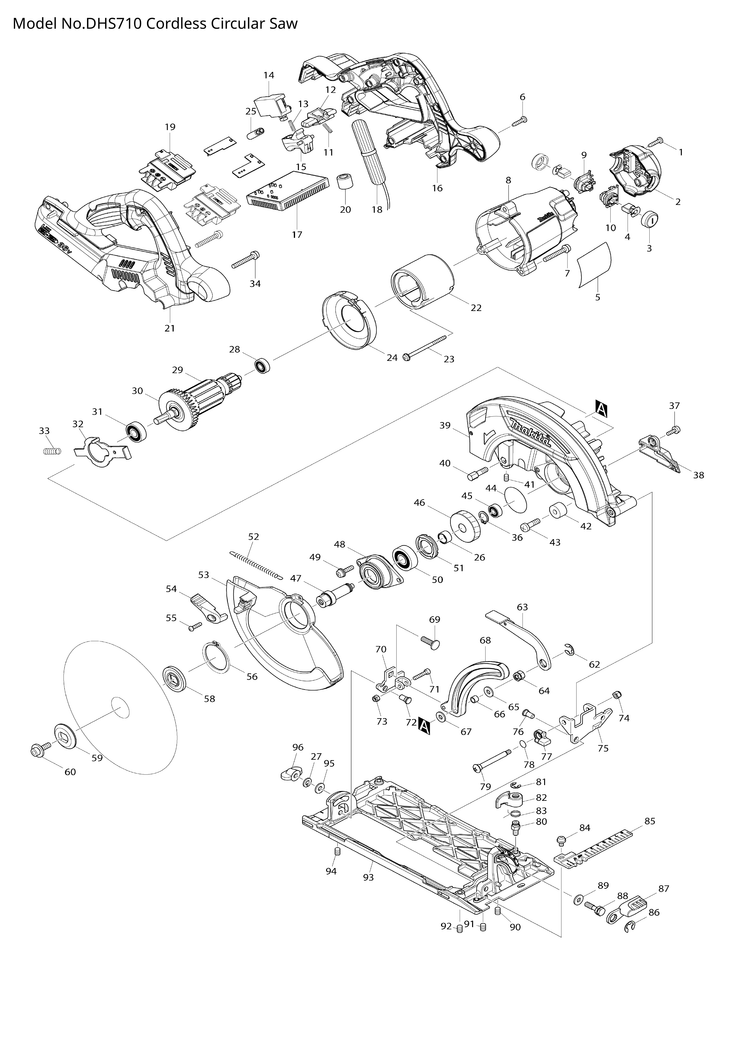 Makita DHS710 — сборочный чертёж, лист 1, деталь 620827-8 поз. 017-2