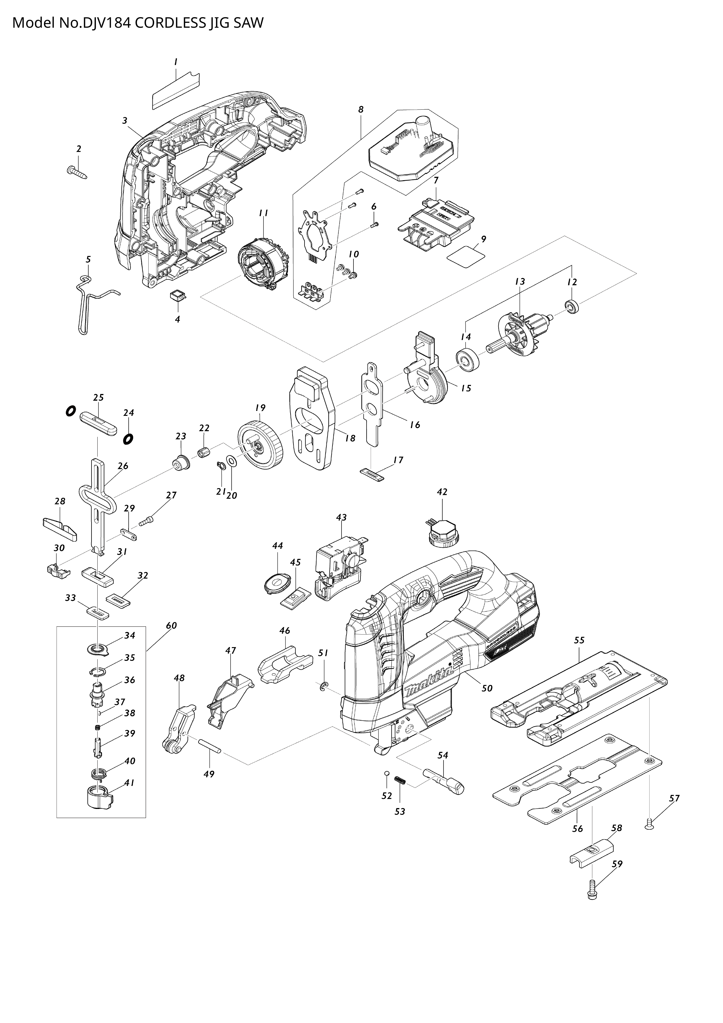 Makita DJV184 — сборочный чертёж, лист 1, деталь 413F05-1 поз. A04A