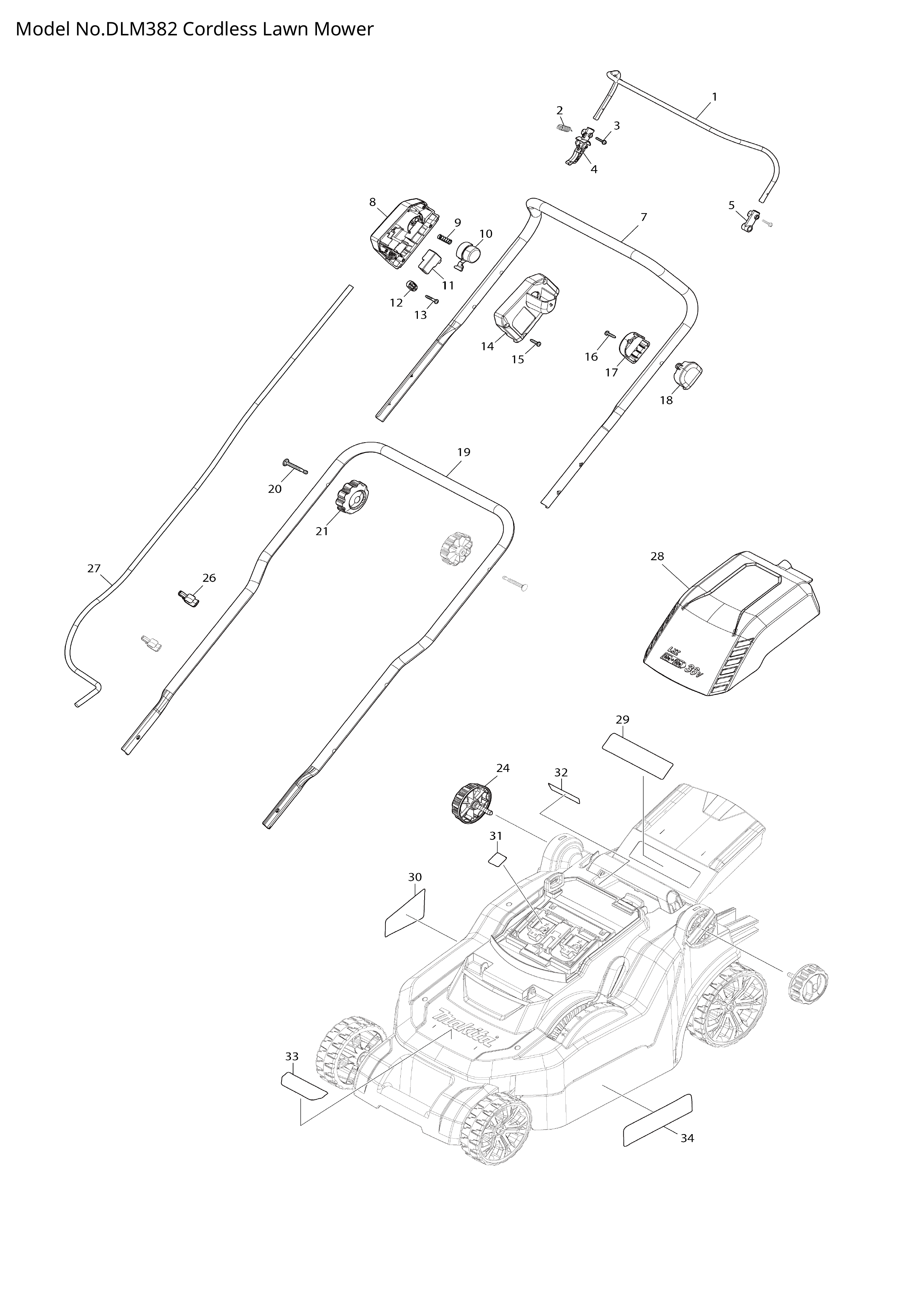 Makita DLM382 — сборочный чертёж, лист 1, деталь 162C98-4 поз. 090-1