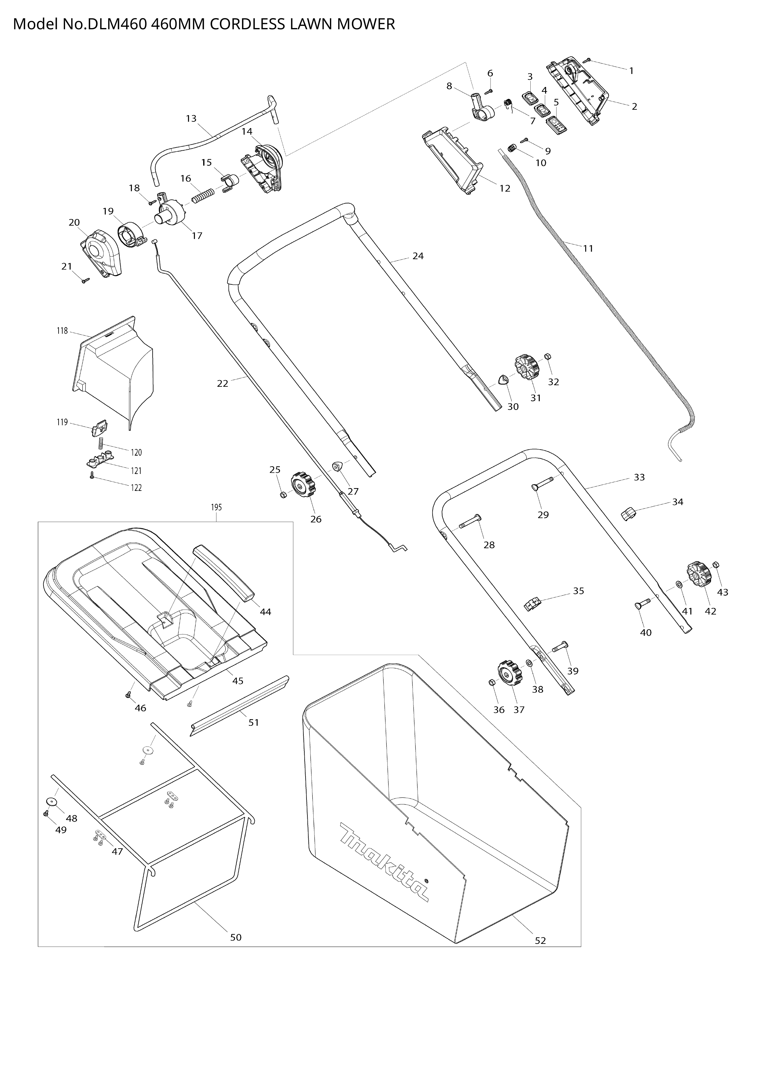 Makita DLM460 — сборочный чертёж, лист 1, деталь 620939-7 поз. 088