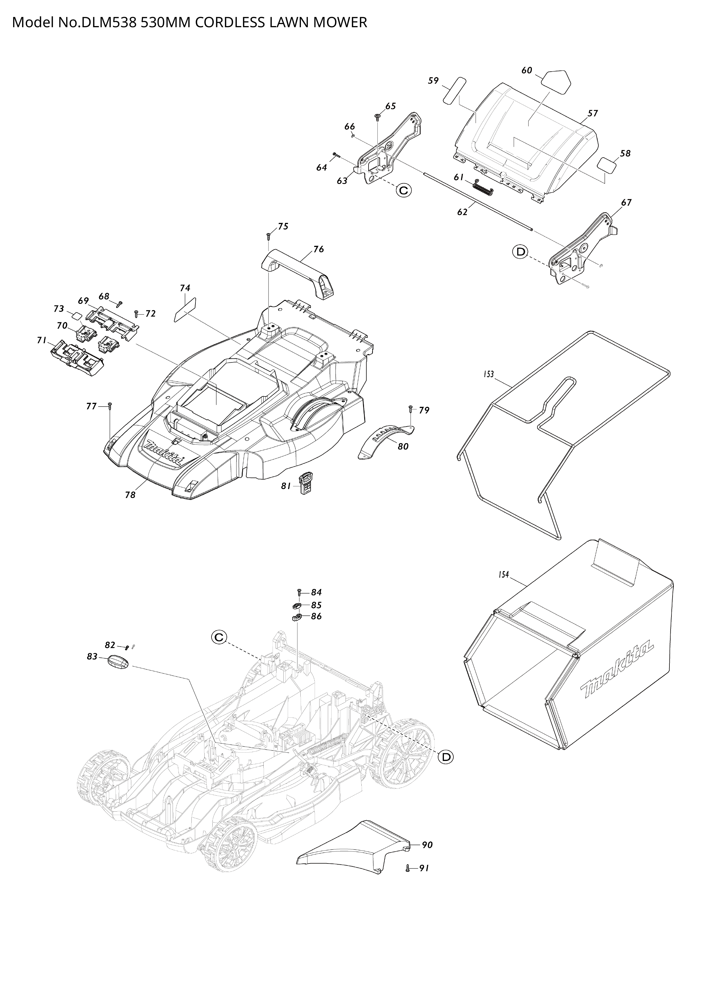 Makita DLM538 — сборочный чертёж, лист 2, деталь 162B25-5 поз. 154