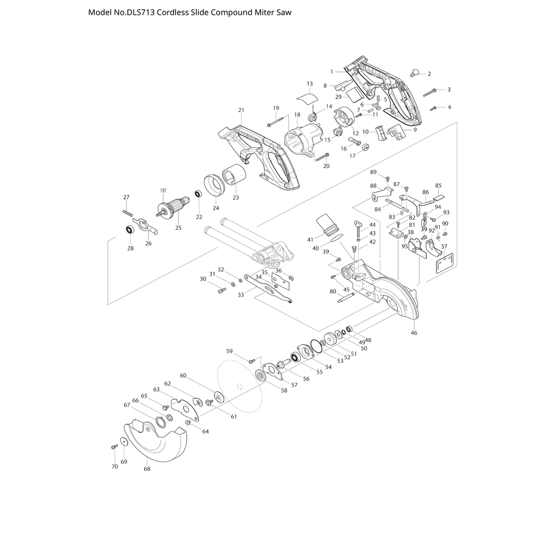 Makita DLS713 — сборочный чертёж, лист 1, деталь 519269-0 поз. 025