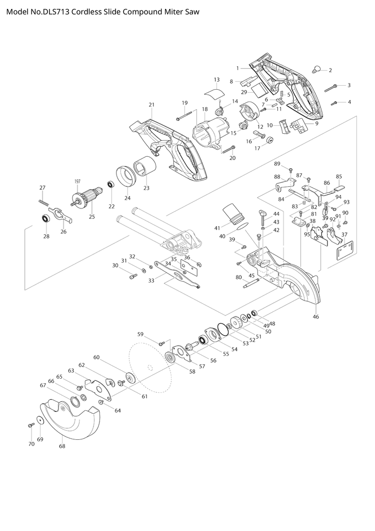 Makita DLS713 — сборочный чертёж, лист 1, деталь 519269-0 поз. 025