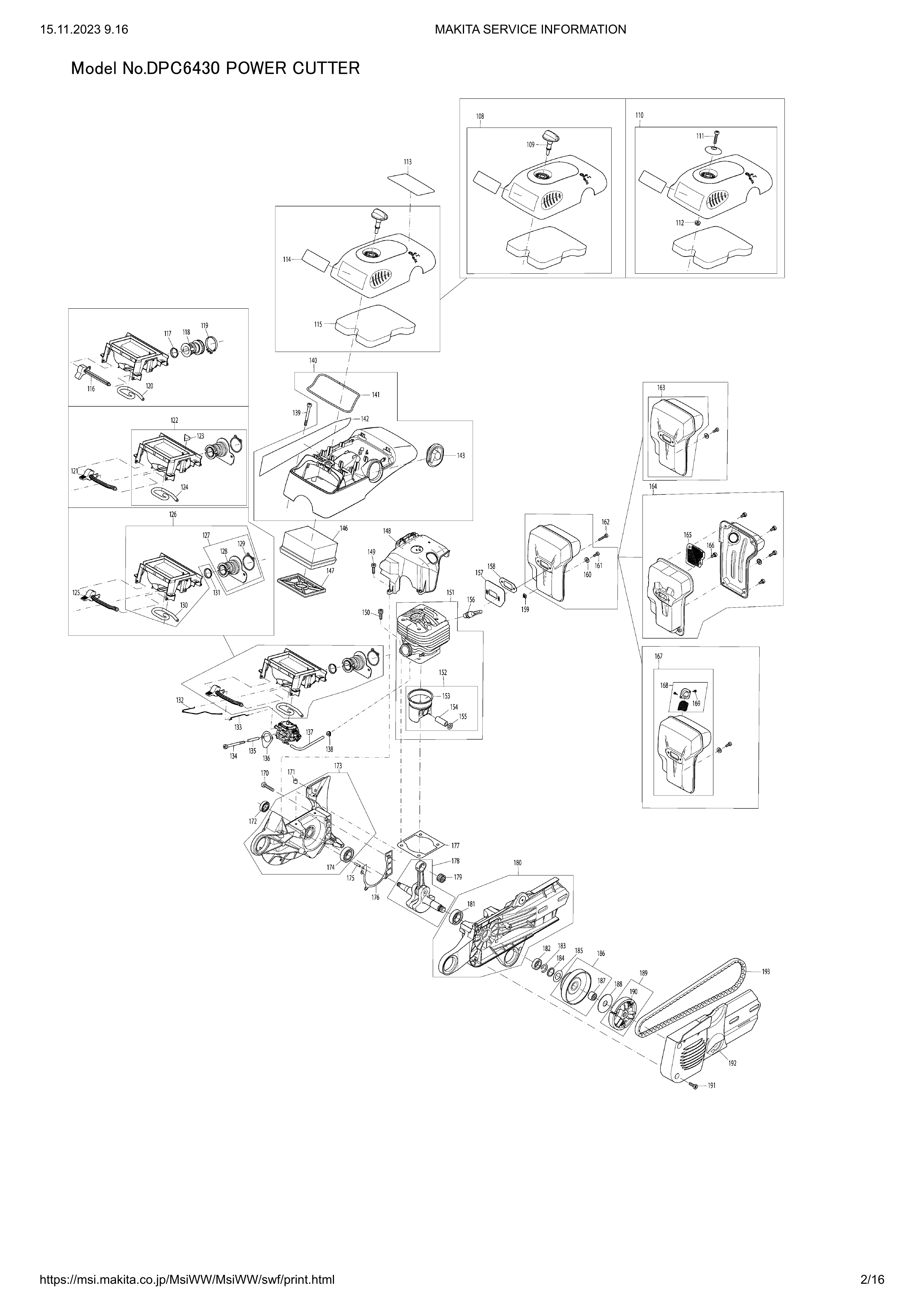 Makita DPC6430 — сборочный чертёж, лист 2, деталь 395173021 поз. 147