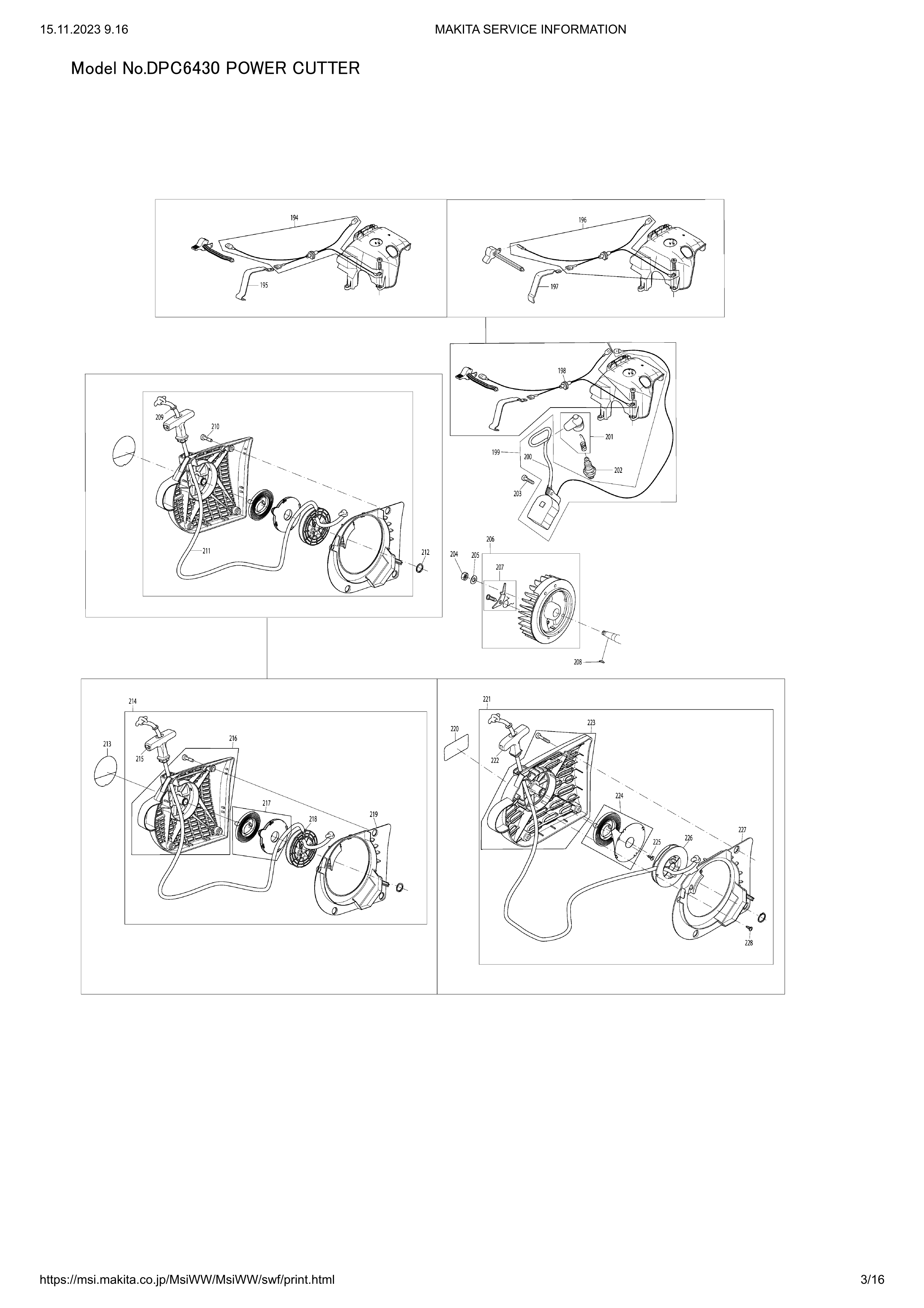 Makita DPC6430 — сборочный чертёж, лист 3, деталь 395173021 поз. 147
