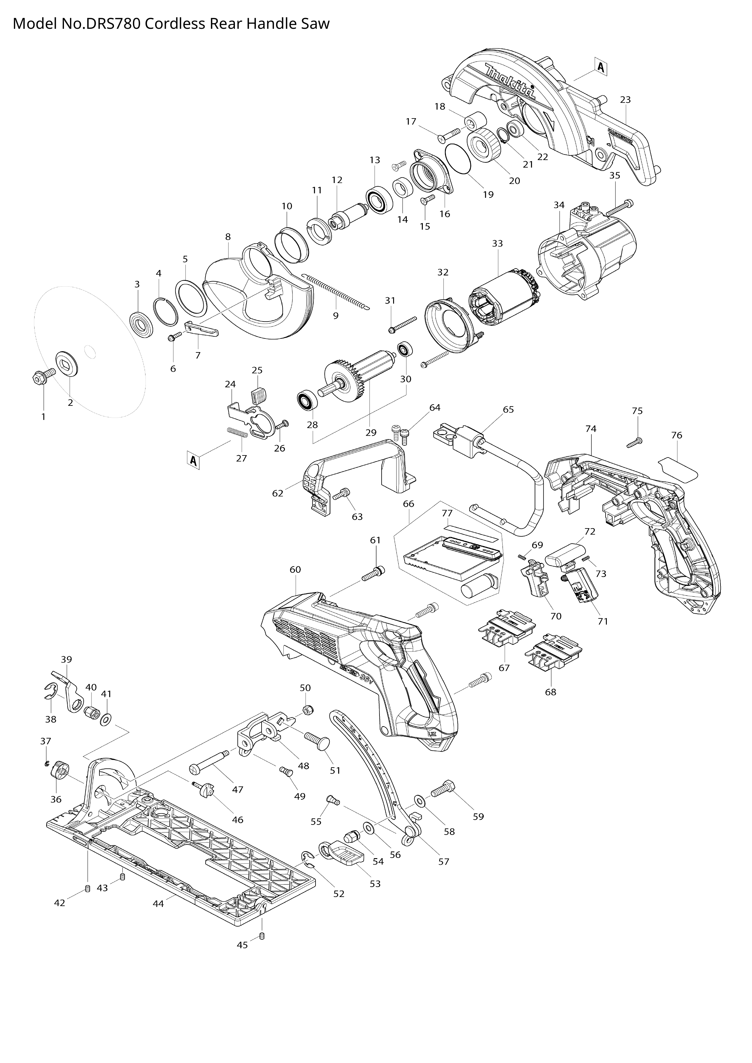 Makita DRS780 — сборочный чертёж, лист 1, деталь 135972-1 поз. 066-1