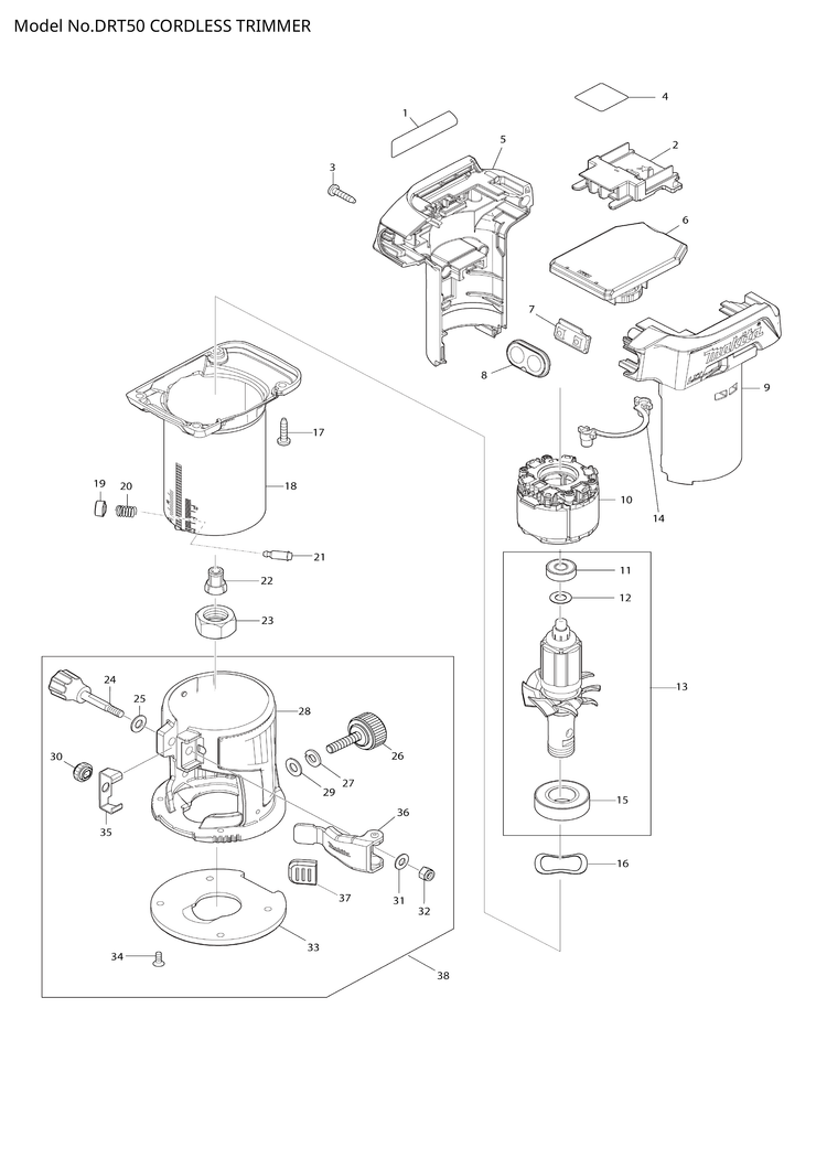Makita DRT50 — сборочный чертёж, лист 1, деталь 620F52-7 поз. 006-1