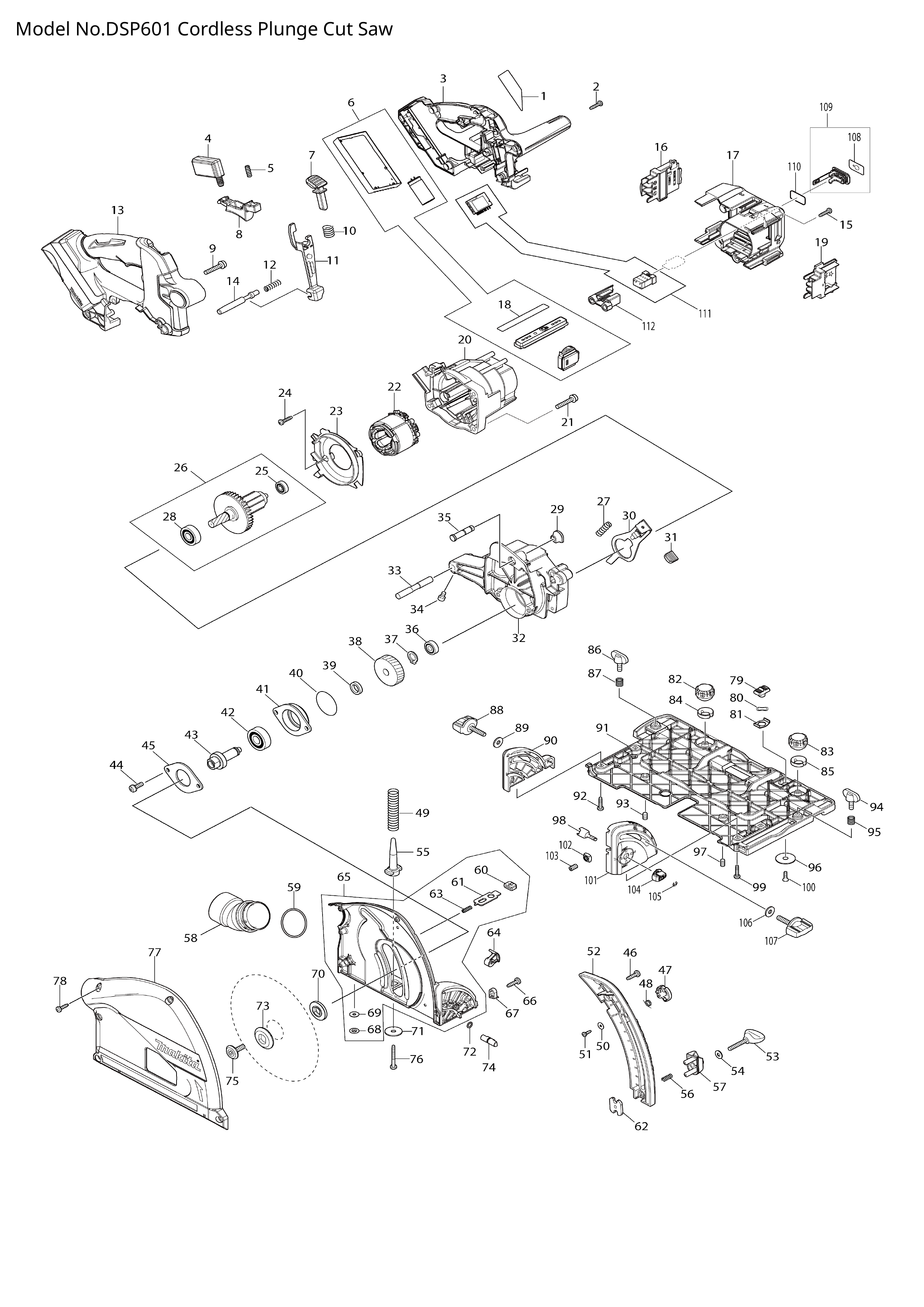 Makita DSP601 — сборочный чертёж, лист 1, деталь 135915-3 поз. 006