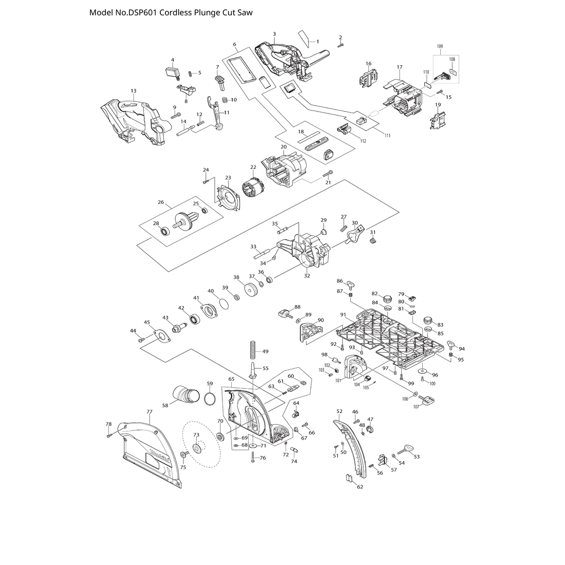 Makita DSP601 — сборочный чертёж, лист 1, деталь 135915-3 поз. 006